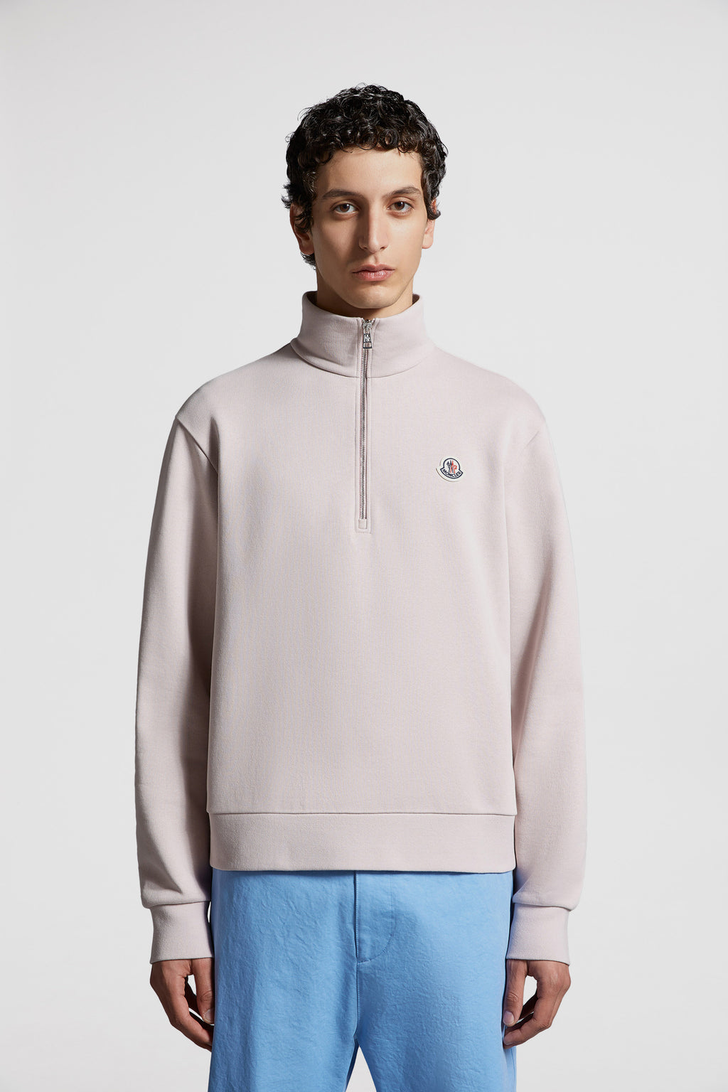 luxury sweatshirt, Moncler zip sweatshirt, rose sweatshirt, premium casual wear, elegant loungewear