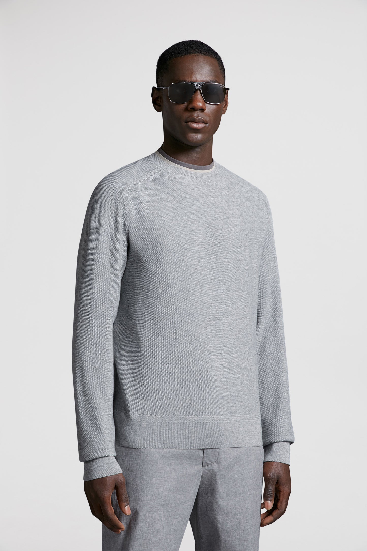 Cashmere pullover, luxury knitwear, Moncler sweater, grey pullover, high-end fashion