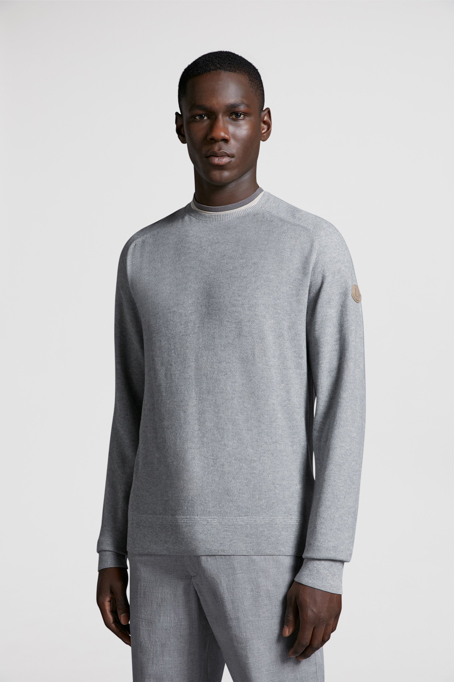 Cashmere pullover, luxury knitwear, Moncler sweater, grey pullover, high-end fashion