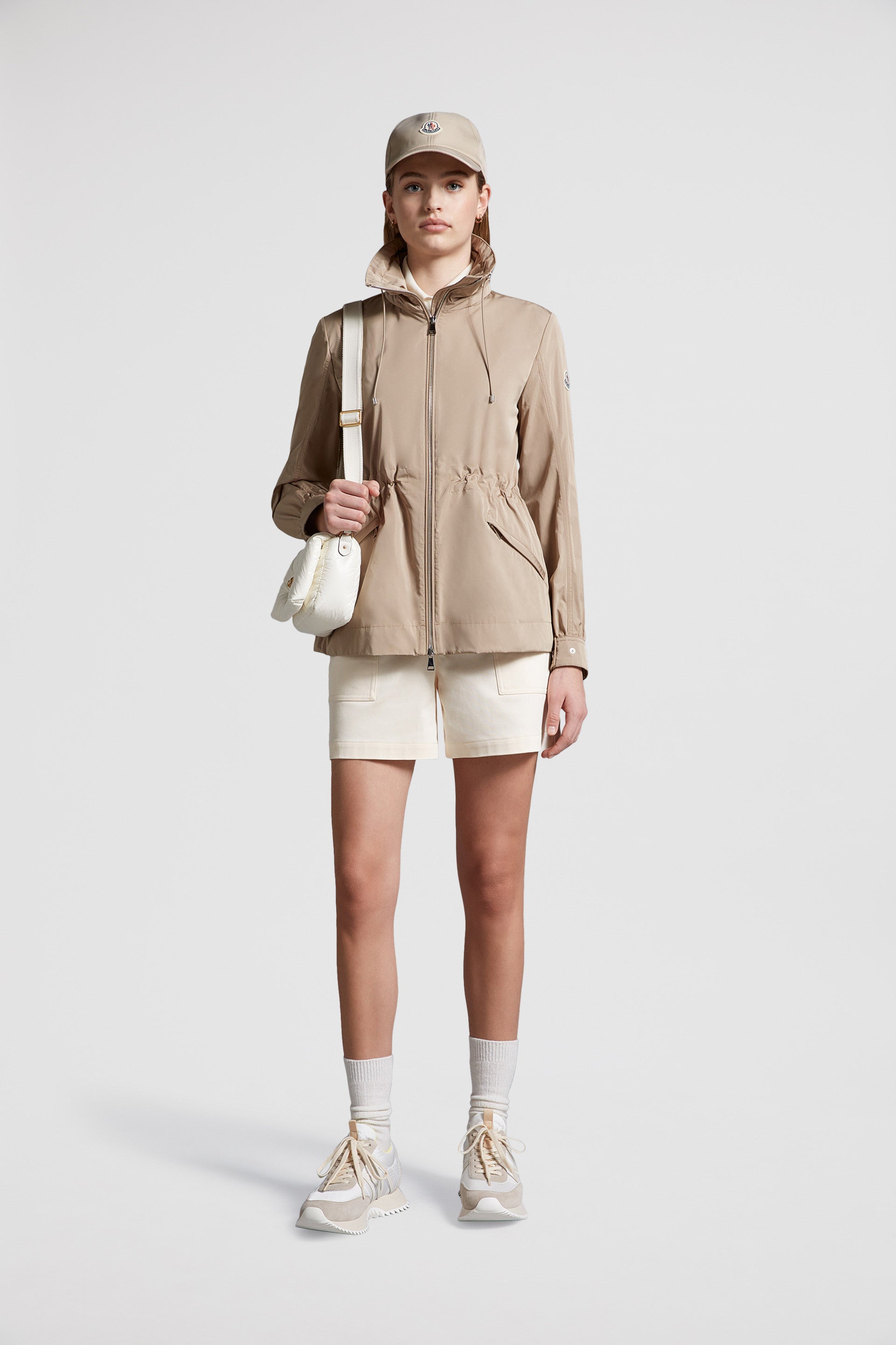 Beige parka, luxury outerwear, Moncler, elegant jacket, high-end fashion