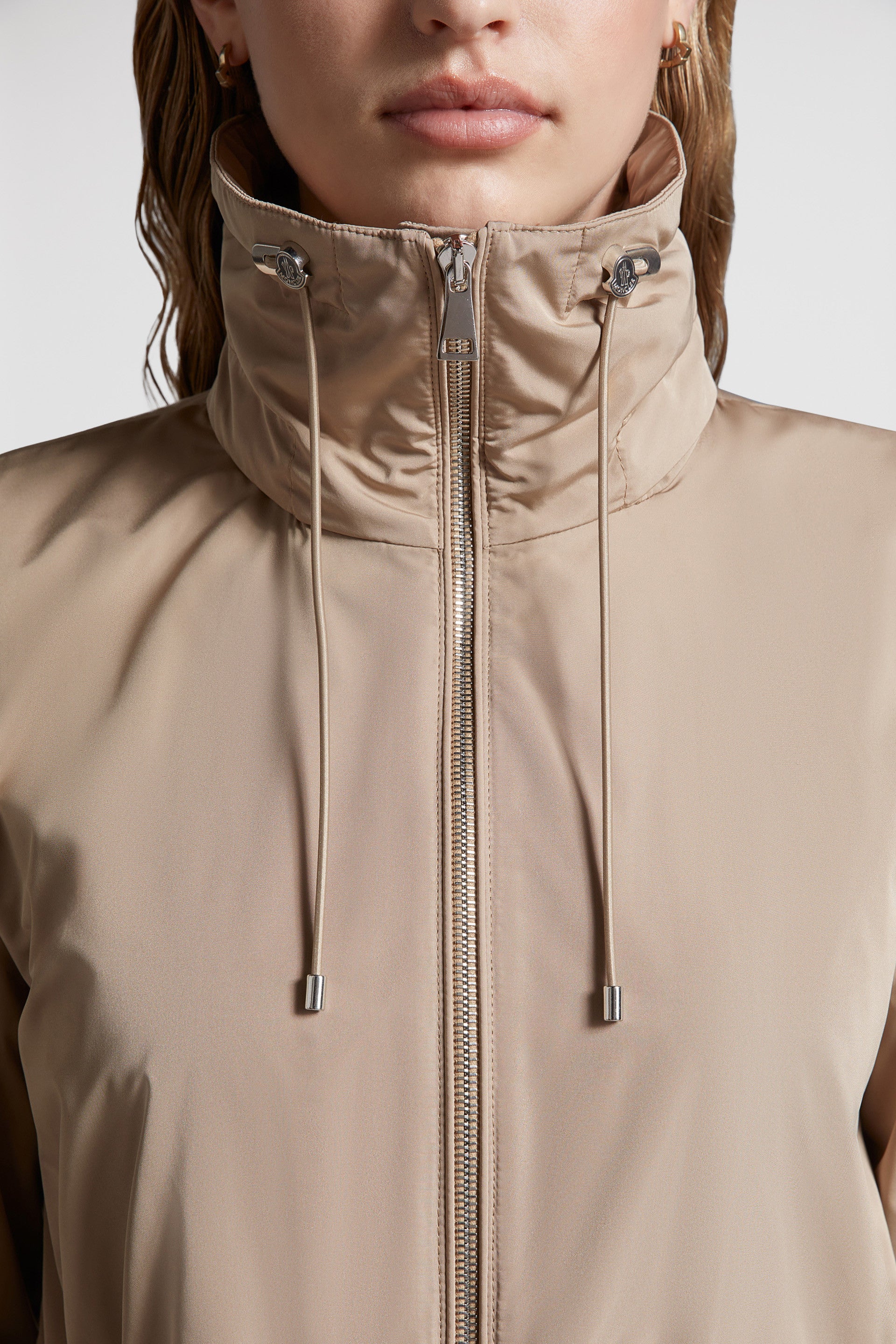 Beige parka, luxury outerwear, Moncler, elegant jacket, high-end fashion