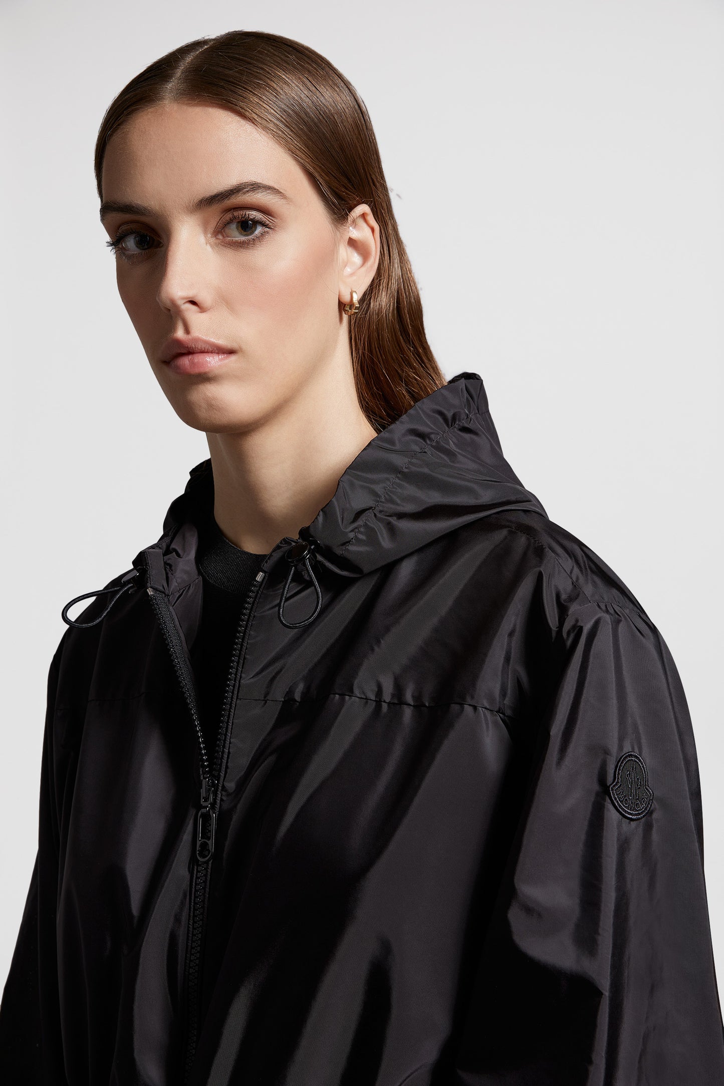 luxury jacket, black nylon jacket, Moncler Filira, stylish outerwear, elegant jacket