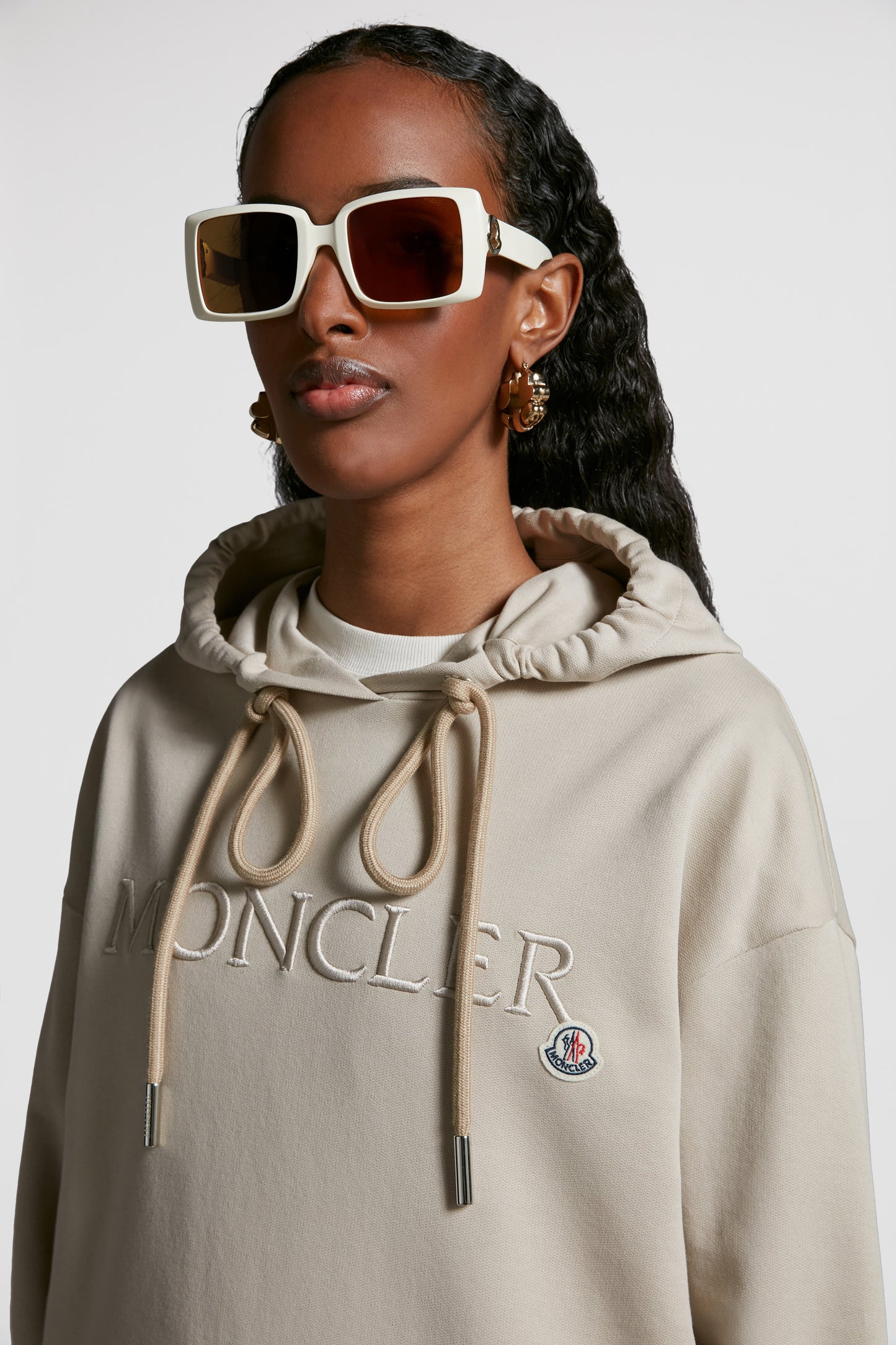 luxury hoodie, Moncler hoodie, beige cotton hoodie, logo hoodie, premium casual wear