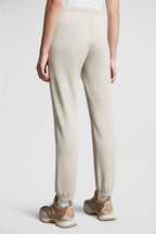 beige jogging pants, Moncler, logo jogging pants, luxury loungewear, cotton joggers