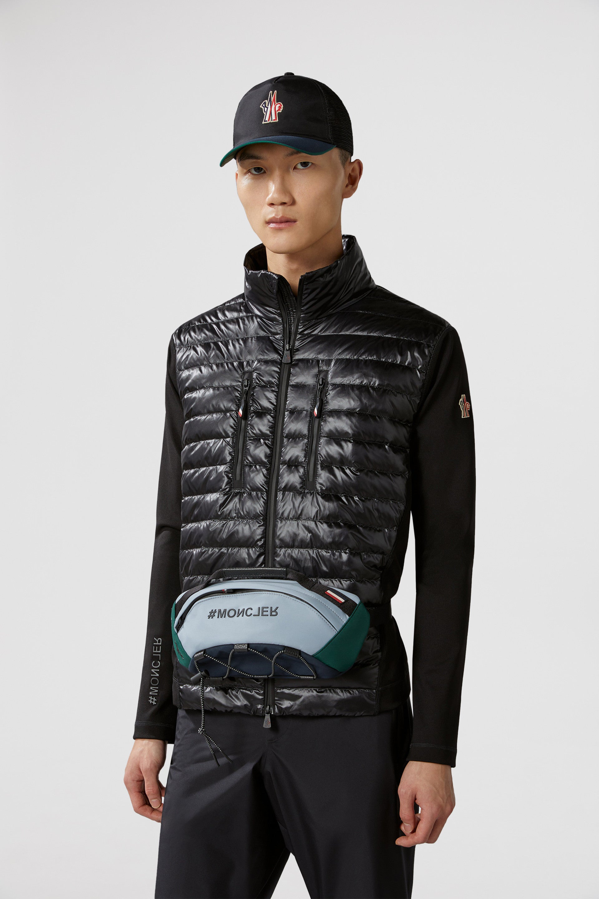 black nylon jacket, luxury outerwear, Moncler Grenoble, high-end fashion jackets, bi-material jacket