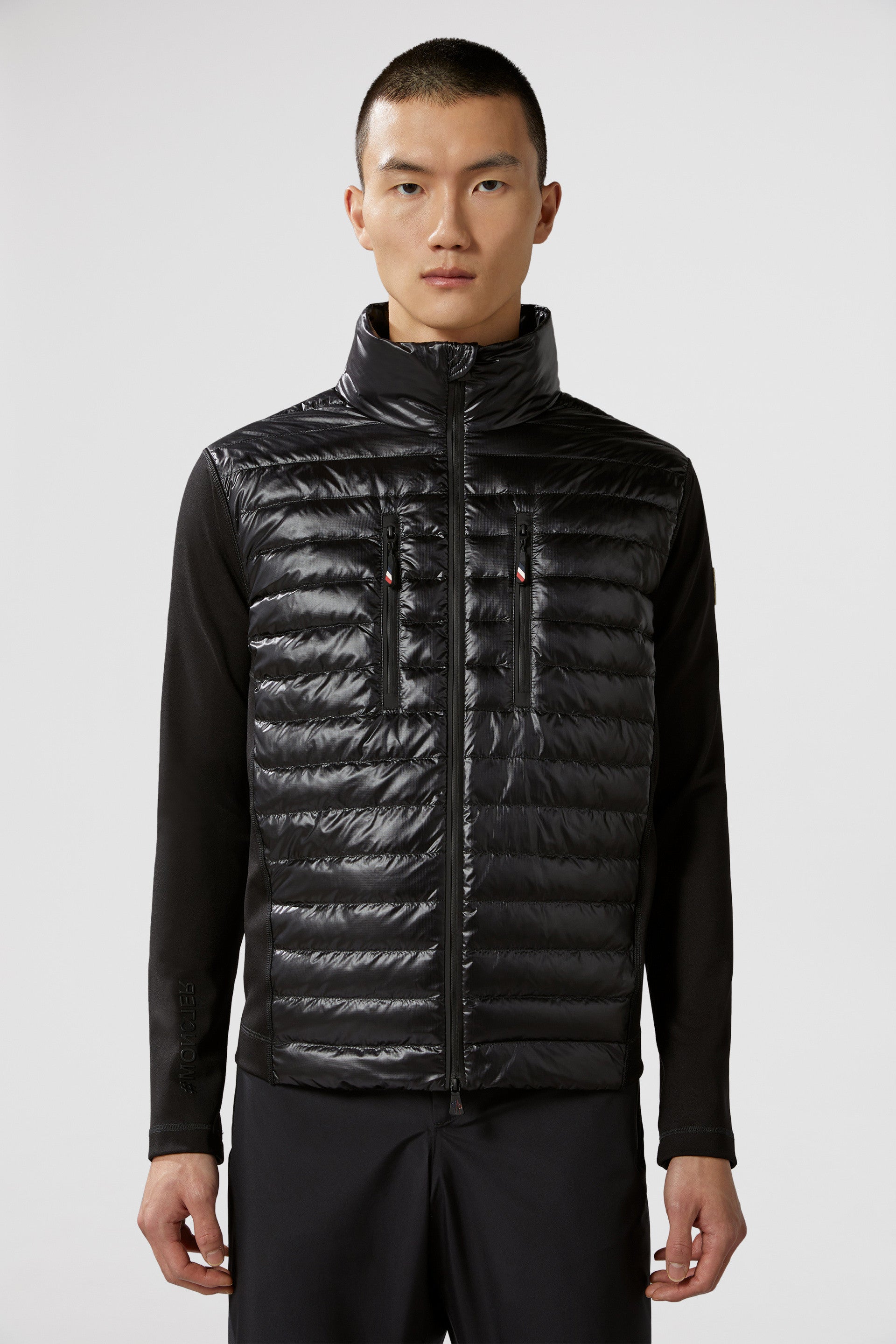 black nylon jacket, luxury outerwear, Moncler Grenoble, high-end fashion jackets, bi-material jacket