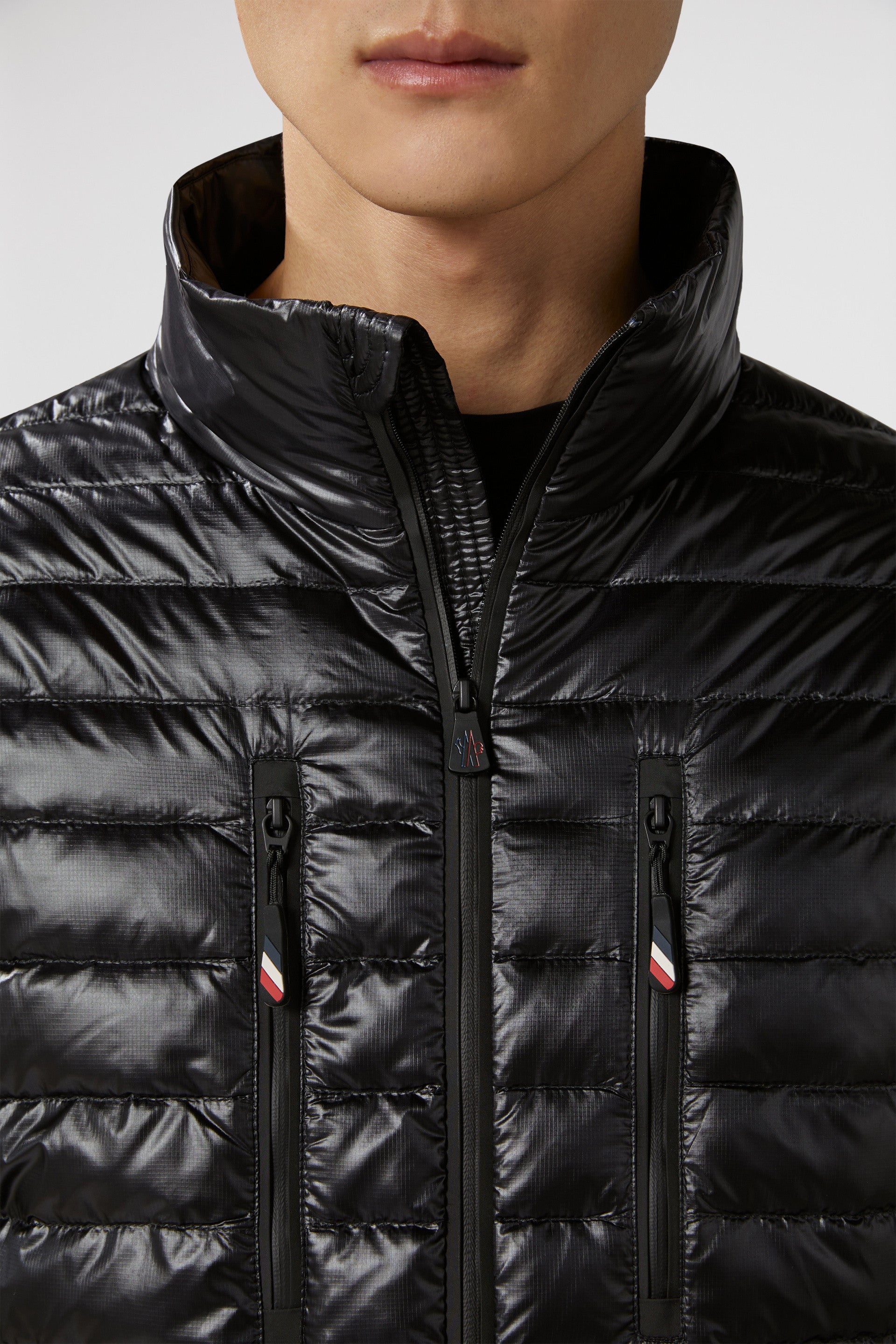 black nylon jacket, luxury outerwear, Moncler Grenoble, high-end fashion jackets, bi-material jacket