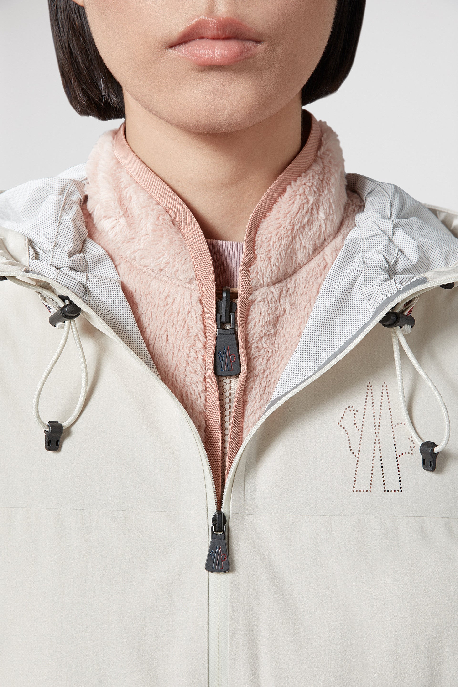 luxury windbreaker, beige nylon jacket, Moncler Grenoble, high-end outerwear, versatile ladies' jacket