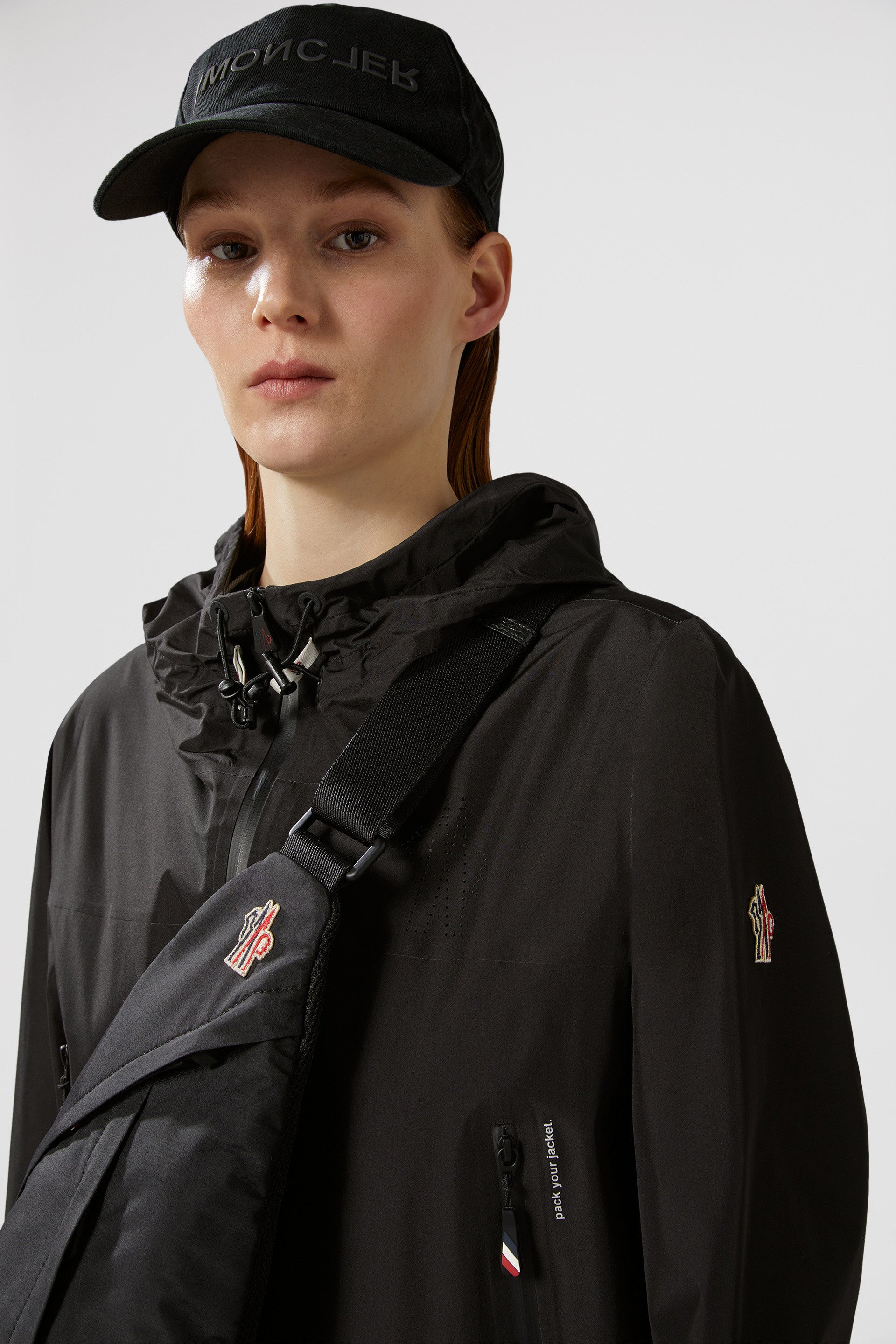 Moncler Grenoble jacket, black nylon windbreaker, elegant windbreaker, luxury outerwear, high-end jacket