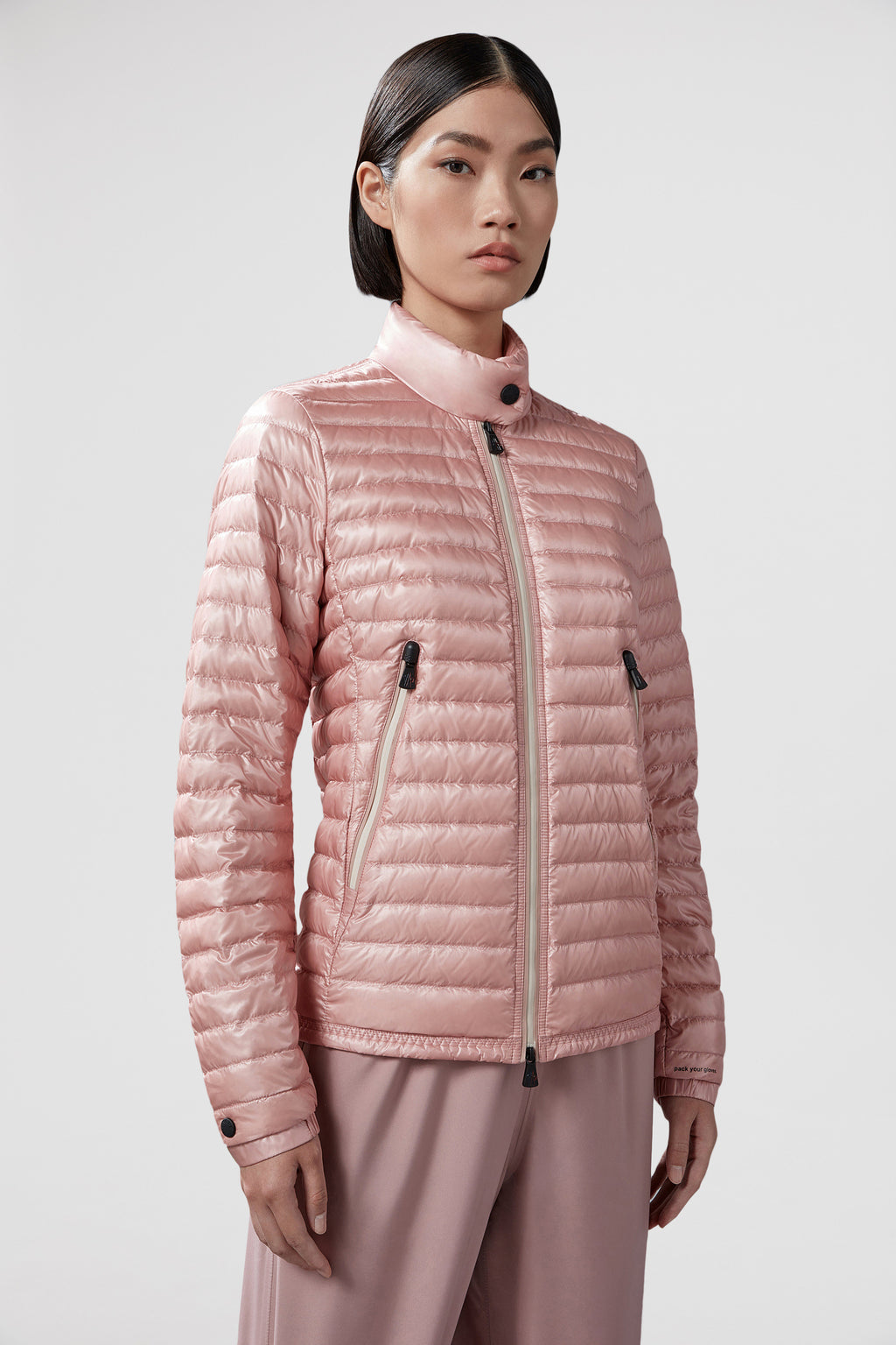 quilted jacket, Moncler Grenoble, luxury outerwear, pink nylon jacket, high-end fashion