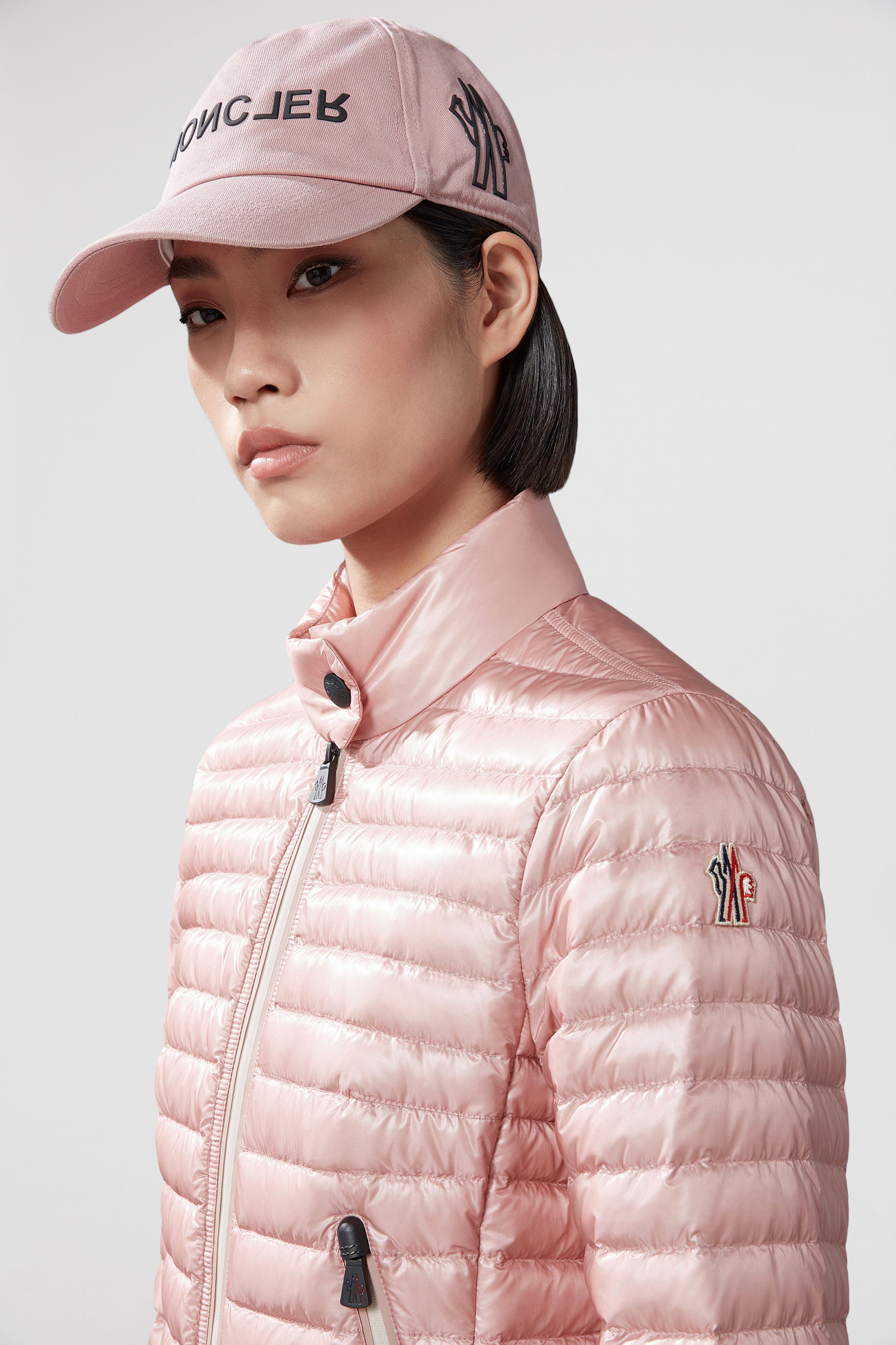 quilted jacket, Moncler Grenoble, luxury outerwear, pink nylon jacket, high-end fashion