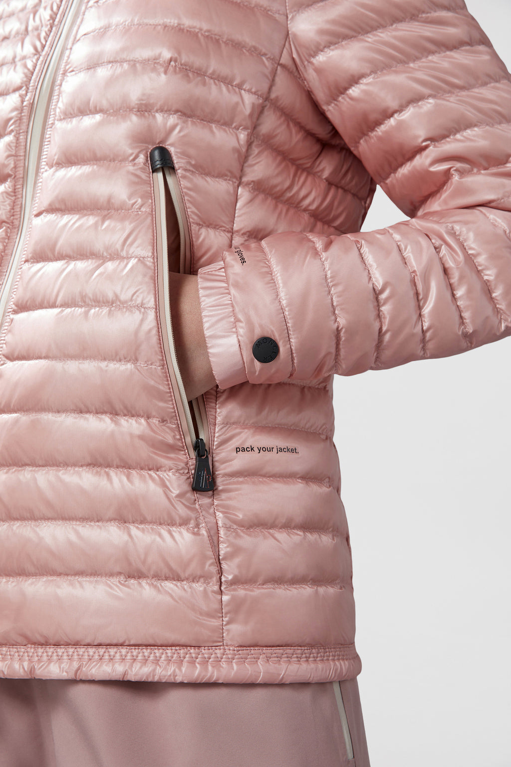 quilted jacket, Moncler Grenoble, luxury outerwear, pink nylon jacket, high-end fashion