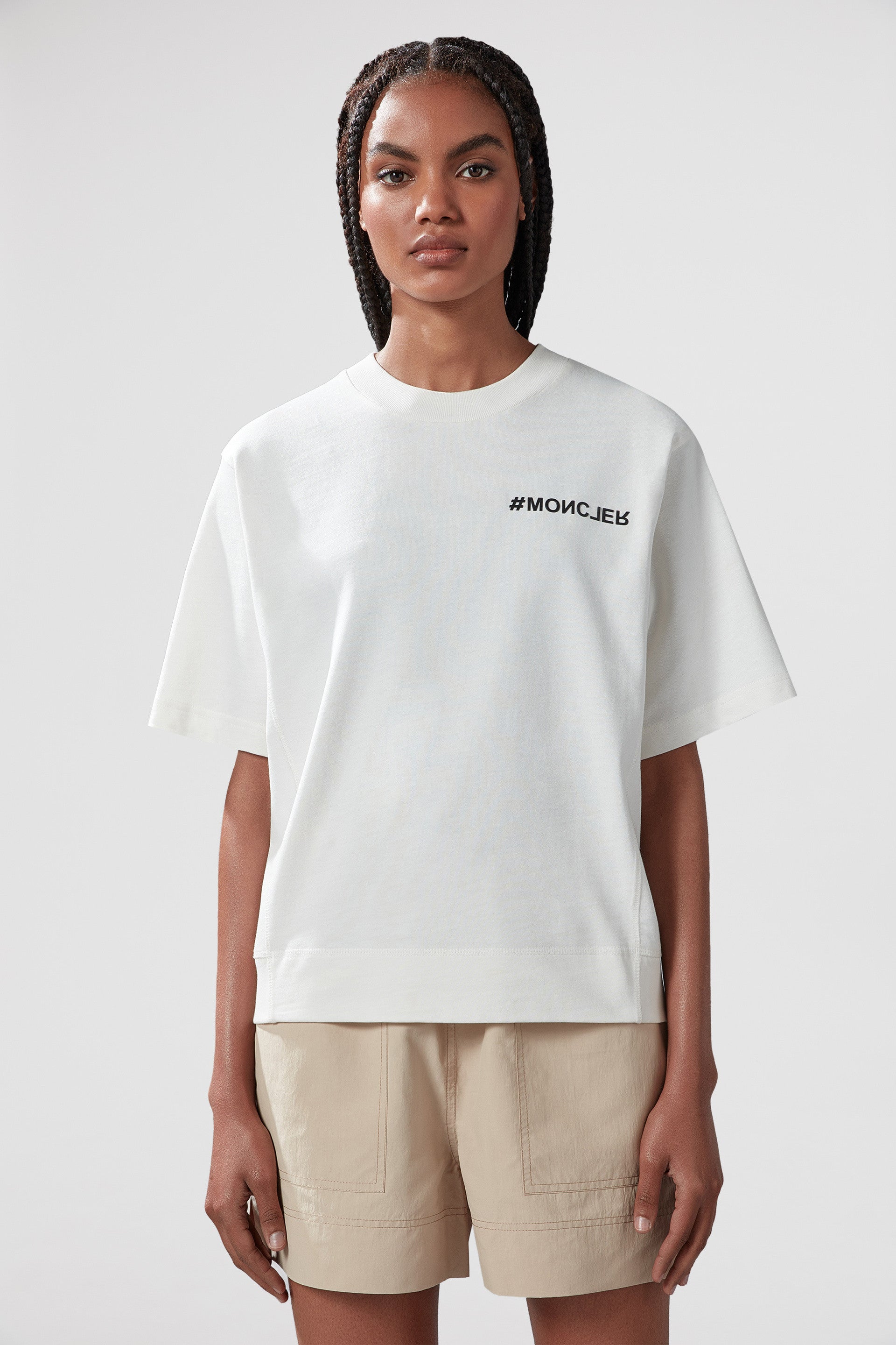 Moncler, white logo T-shirt, luxury fashion, high-end, sophisticated wear