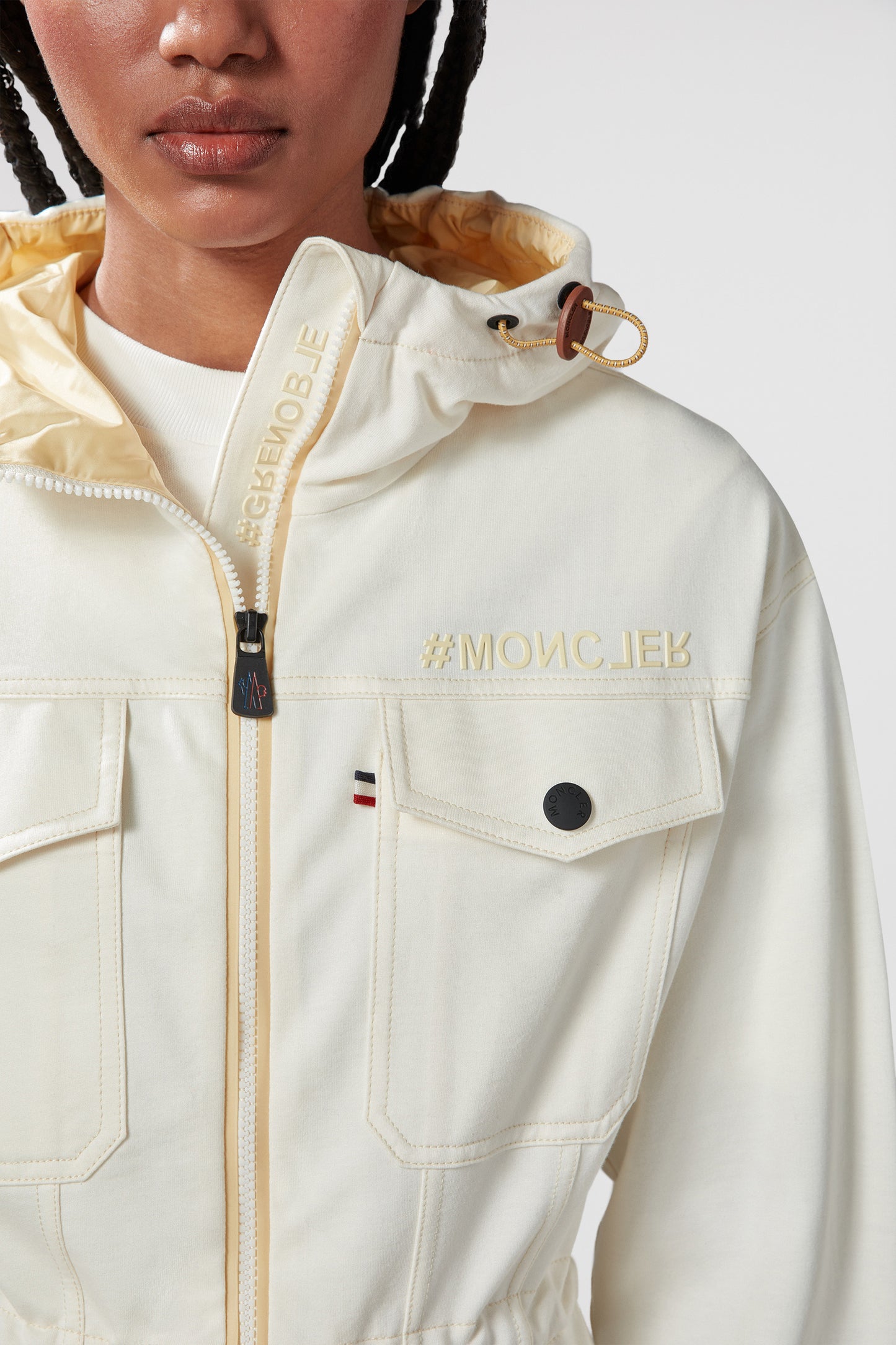 windbreaker jacket, luxury fashion, beige jacket, Moncler Grenoble, high-end outerwear