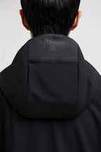 padded jacket, Moncler, luxury winter wear, black nylon jacket, high collar jacket