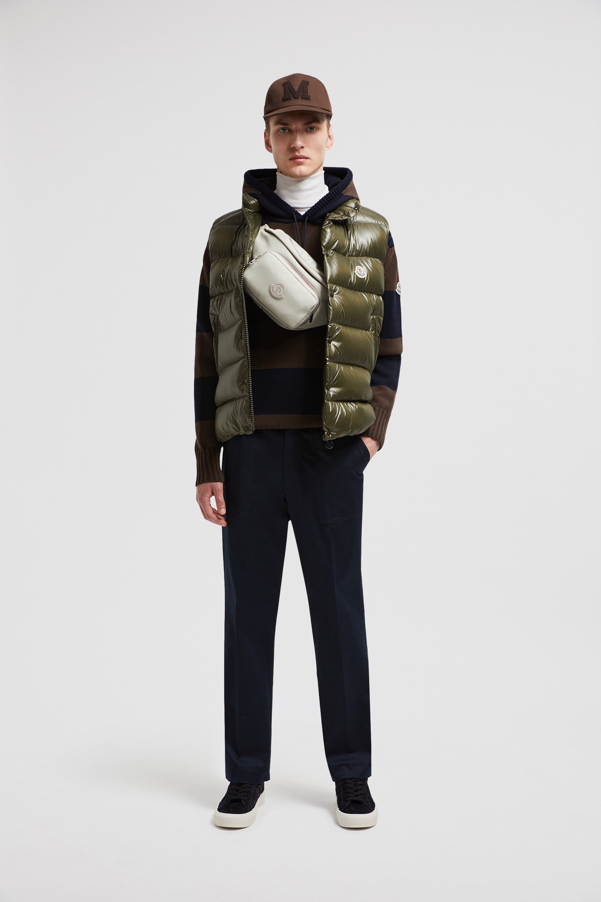 Moncler down jacket, sleeveless jacket, khaki jacket, luxury outerwear, fall-winter fashion