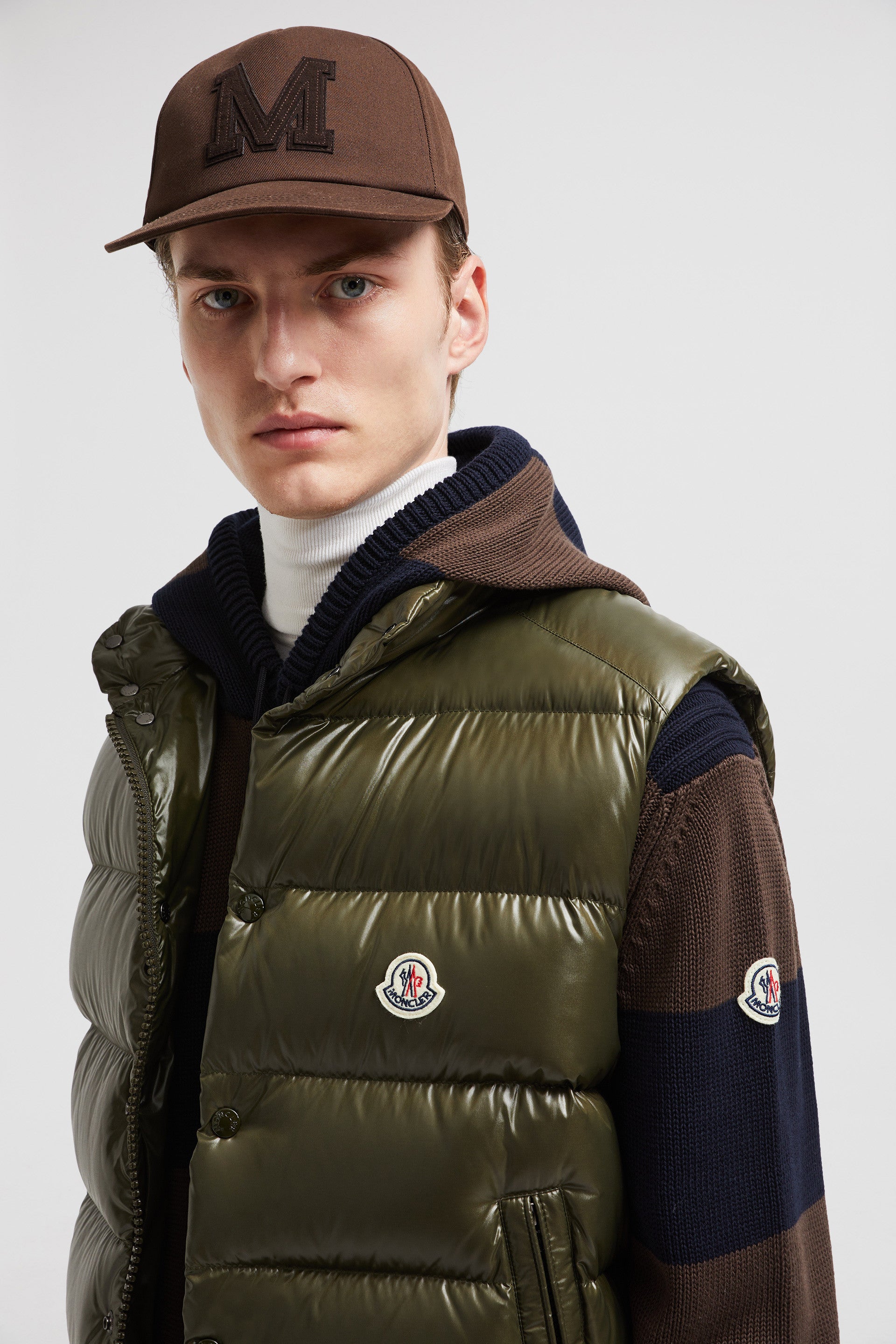 Moncler down jacket, sleeveless jacket, khaki jacket, luxury outerwear, fall-winter fashion