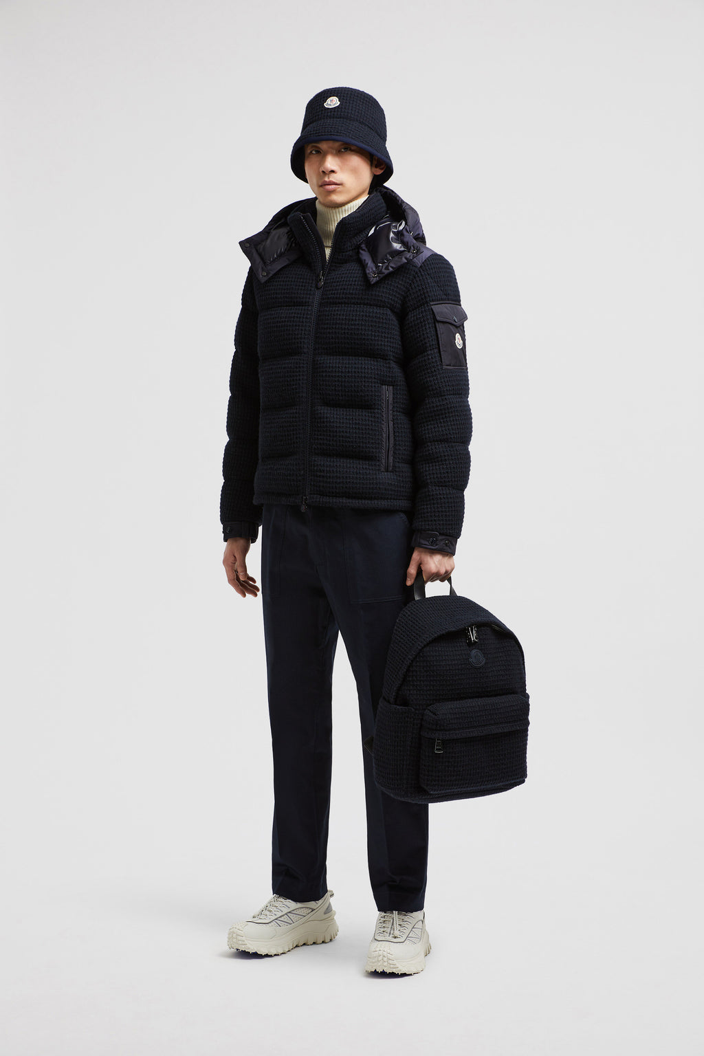 Moncler, down jacket, navy blue jacket, luxury outerwear, autumn-winter fashion
