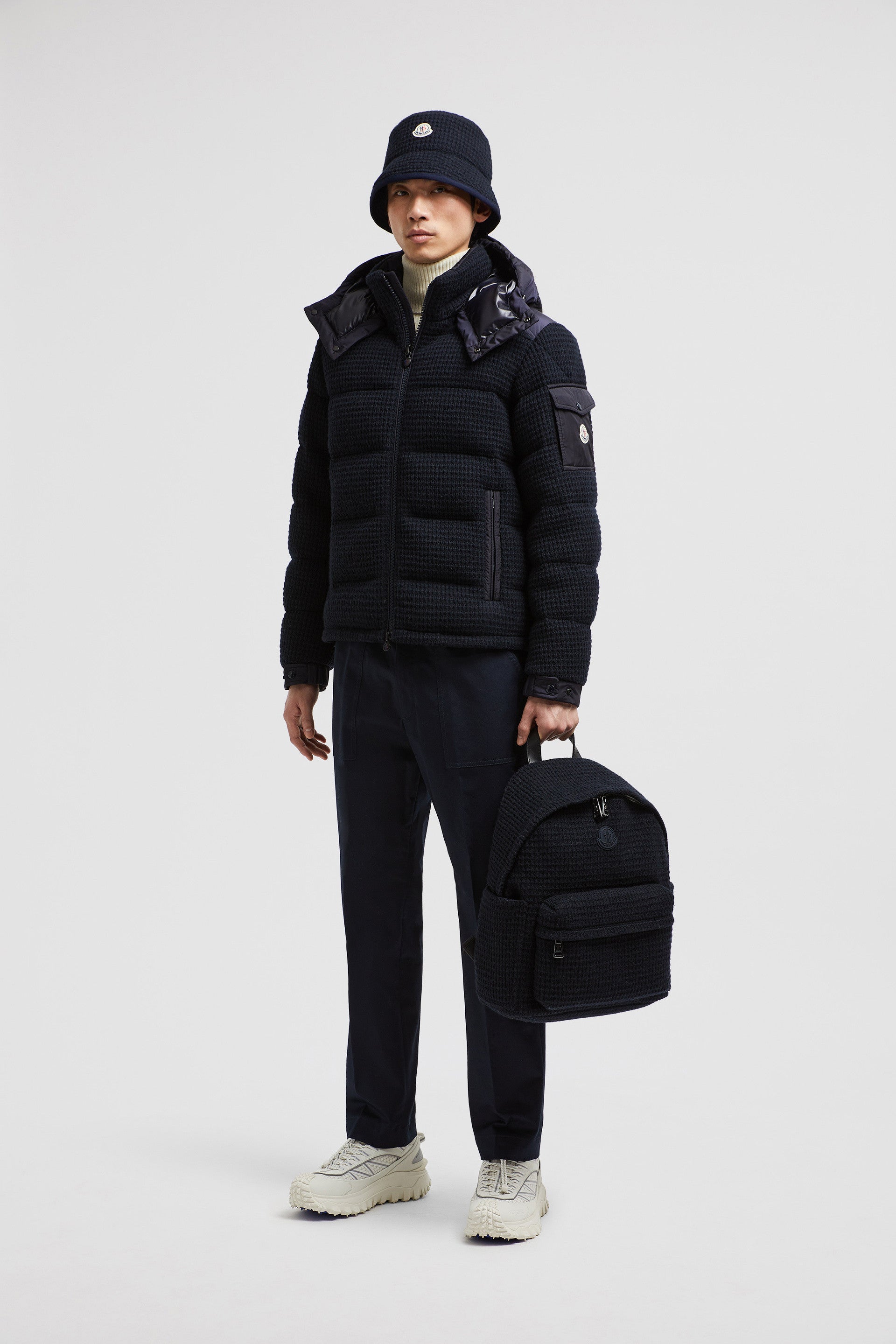 Moncler, down jacket, navy blue jacket, luxury outerwear, autumn-winter fashion