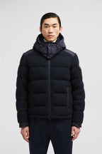 Moncler, down jacket, navy blue jacket, luxury outerwear, autumn-winter fashion