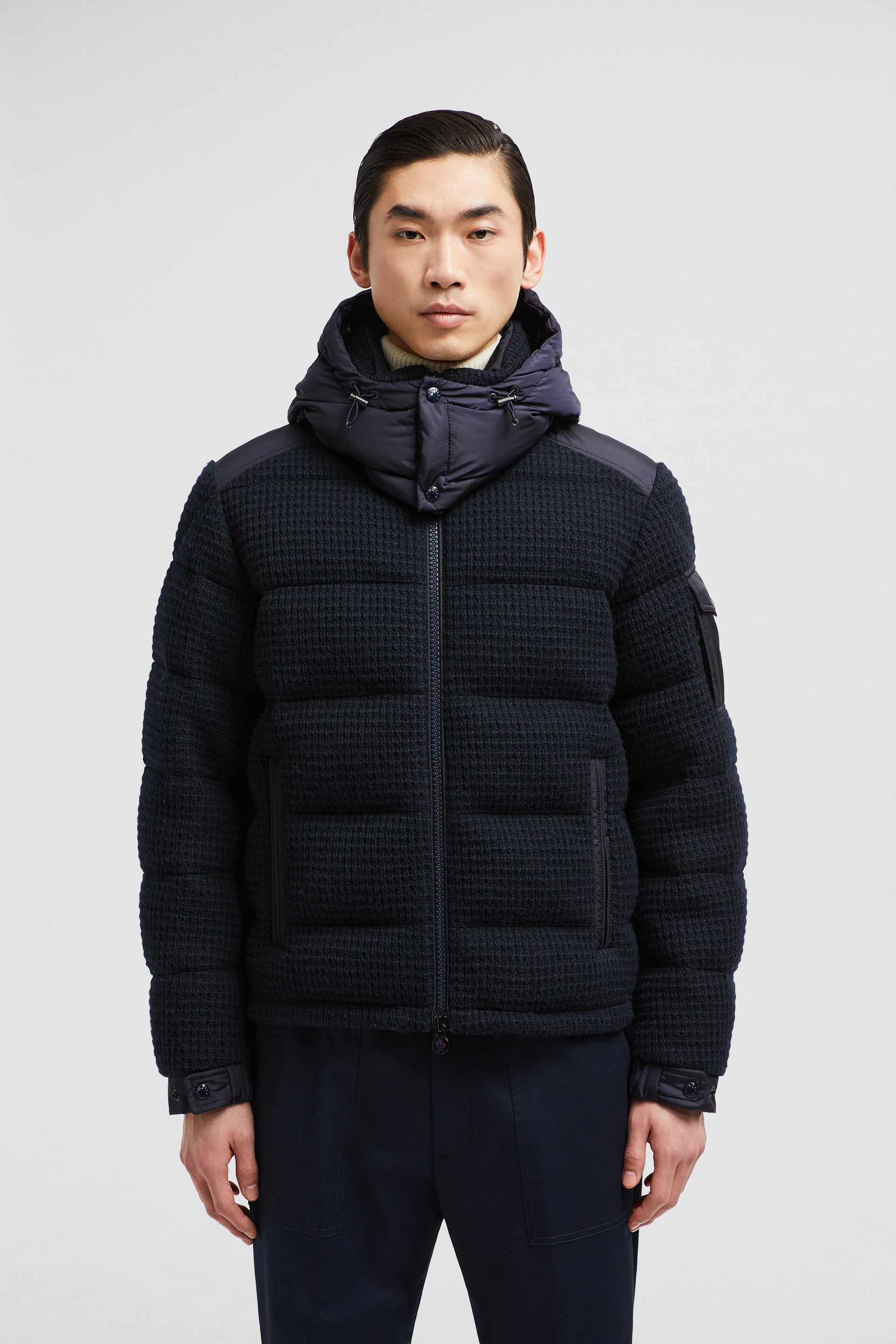 Moncler, down jacket, navy blue jacket, luxury outerwear, autumn-winter fashion