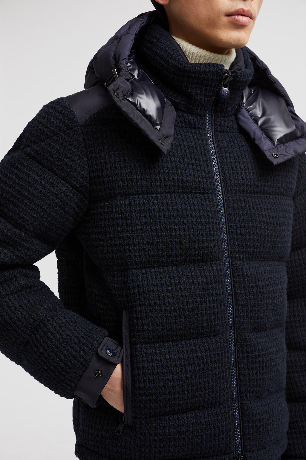 Moncler, down jacket, navy blue jacket, luxury outerwear, autumn-winter fashion