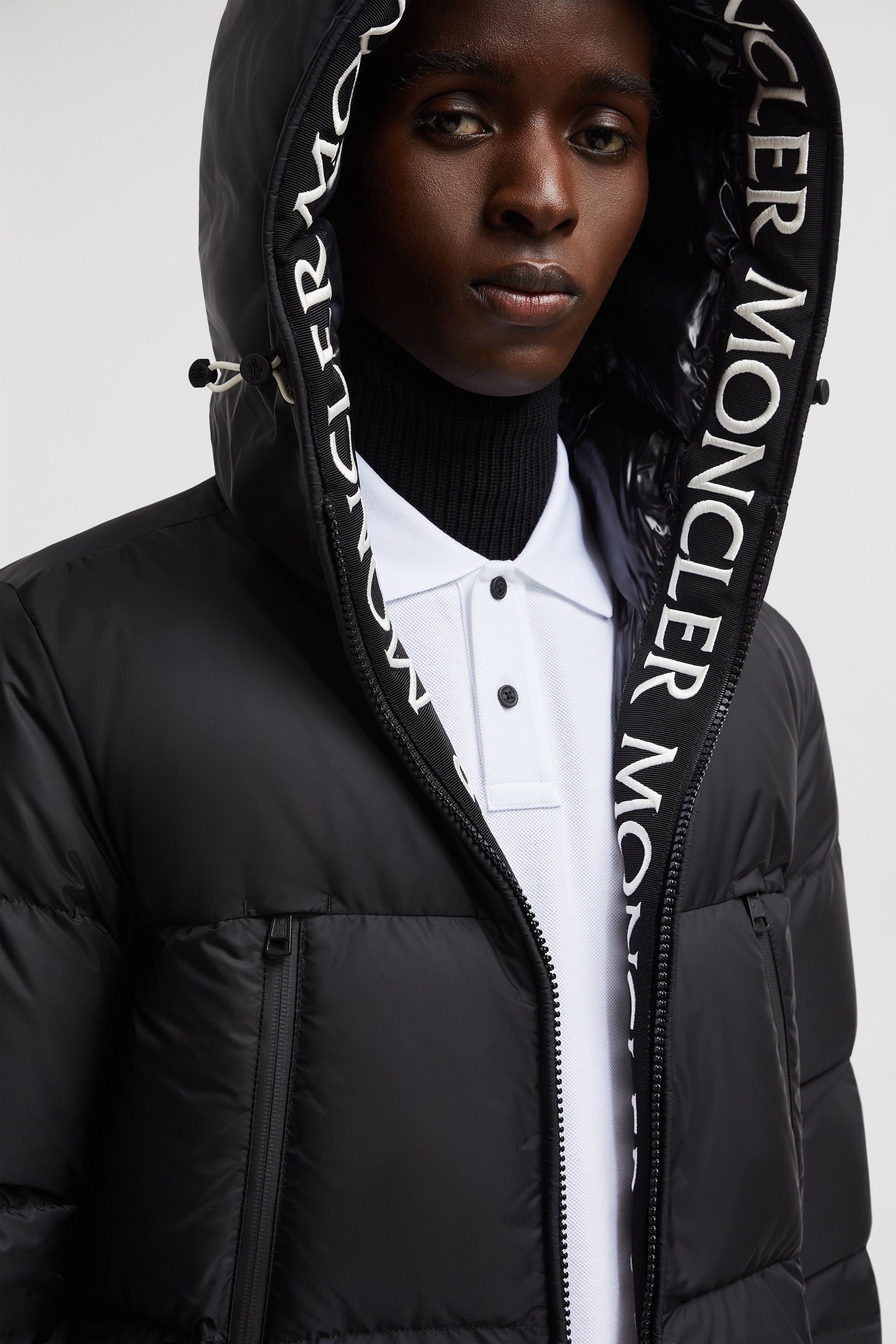 Moncler, puffer jacket, black nylon jacket, winter fashion, luxury outerwear