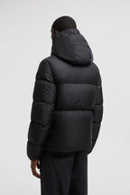 Moncler, puffer jacket, black nylon jacket, winter fashion, luxury outerwear