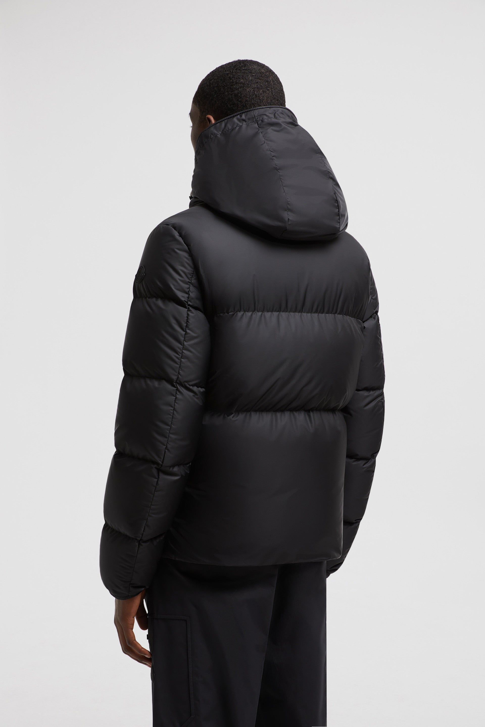 Moncler, puffer jacket, black nylon jacket, winter fashion, luxury outerwear