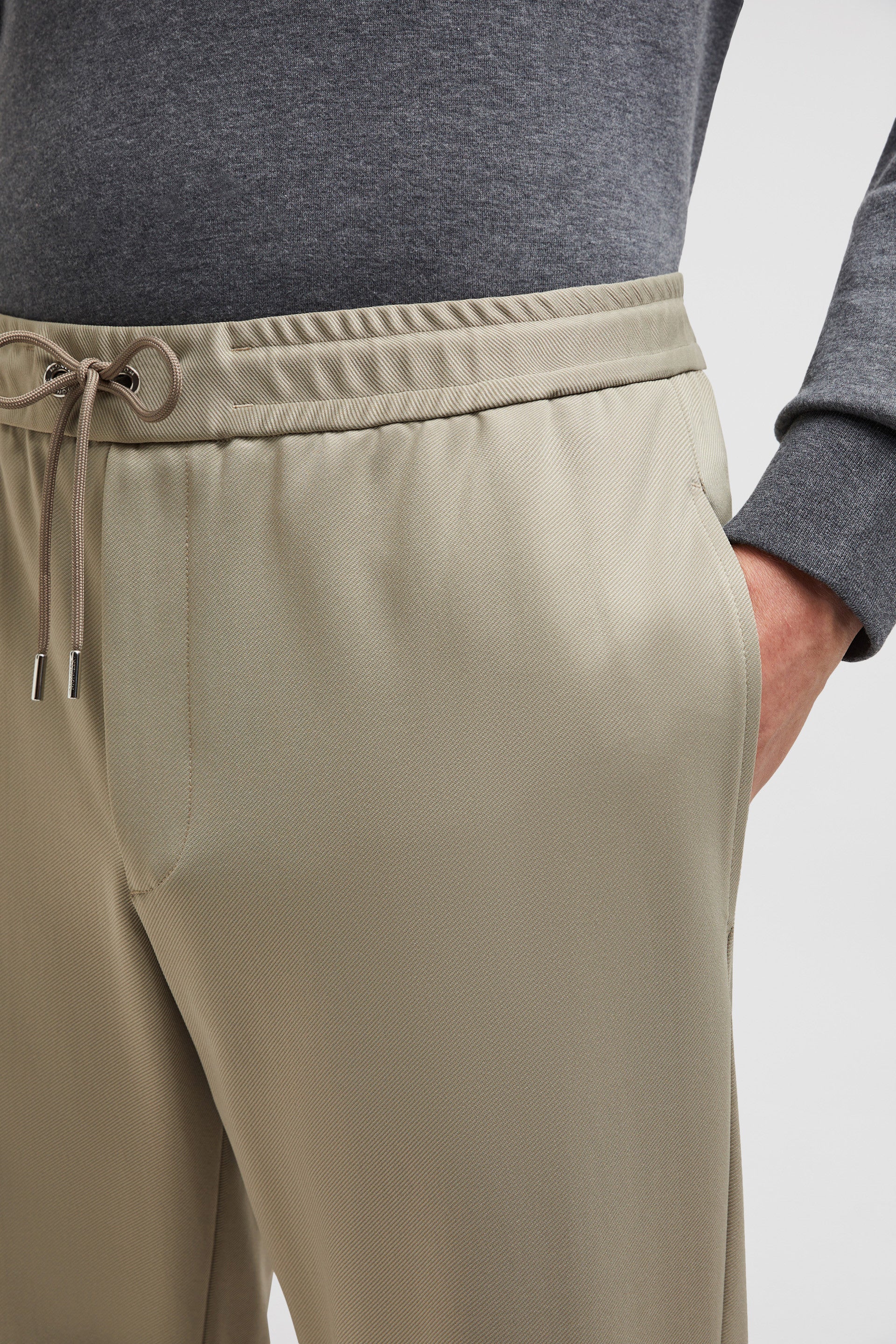 beige joggers, nylon pants, luxury loungewear, Moncler joggers, Autumn-Winter 2024