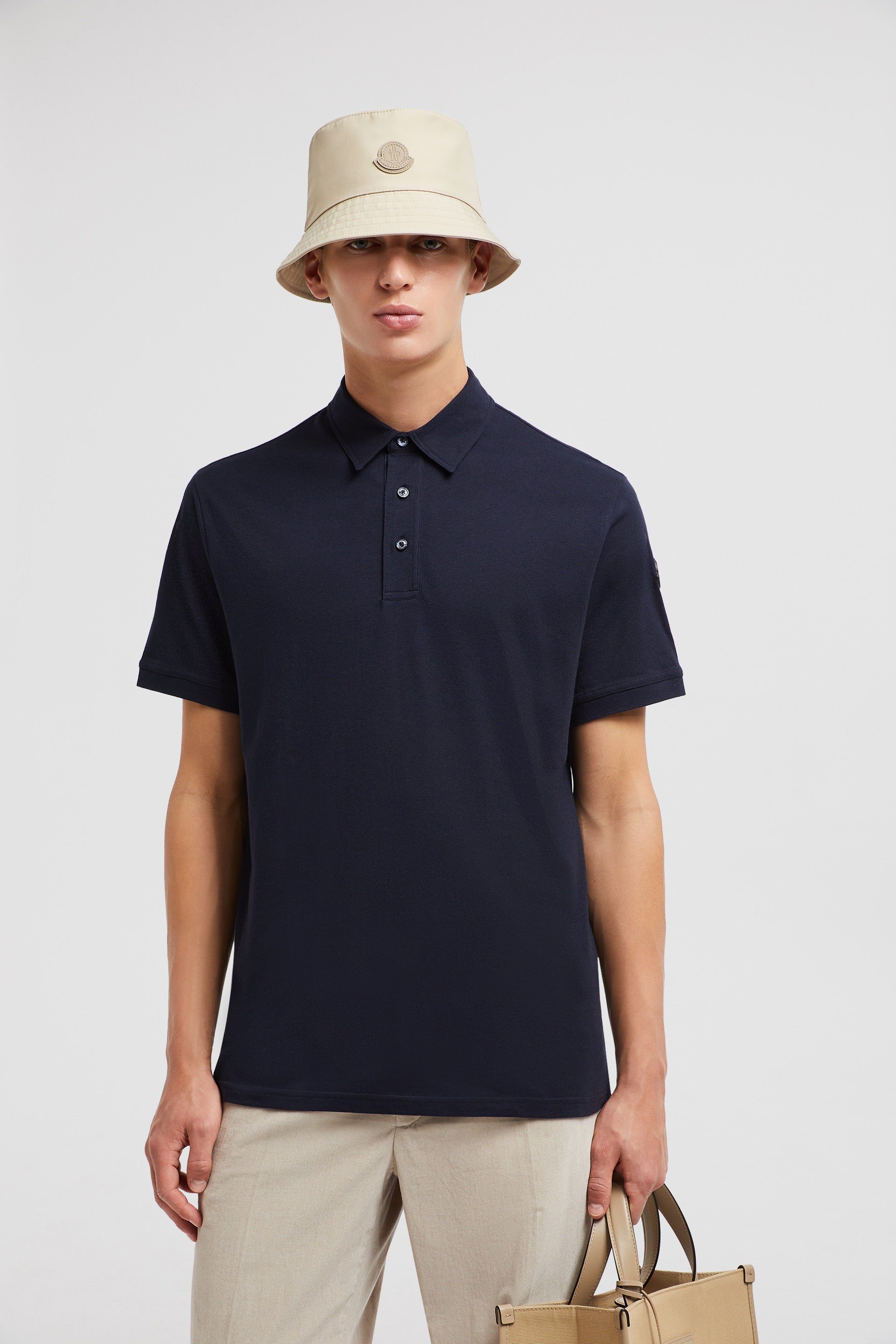 Moncler polo, navy blue polo, luxury polo shirt, cotton piqué polo, classic collar shirt