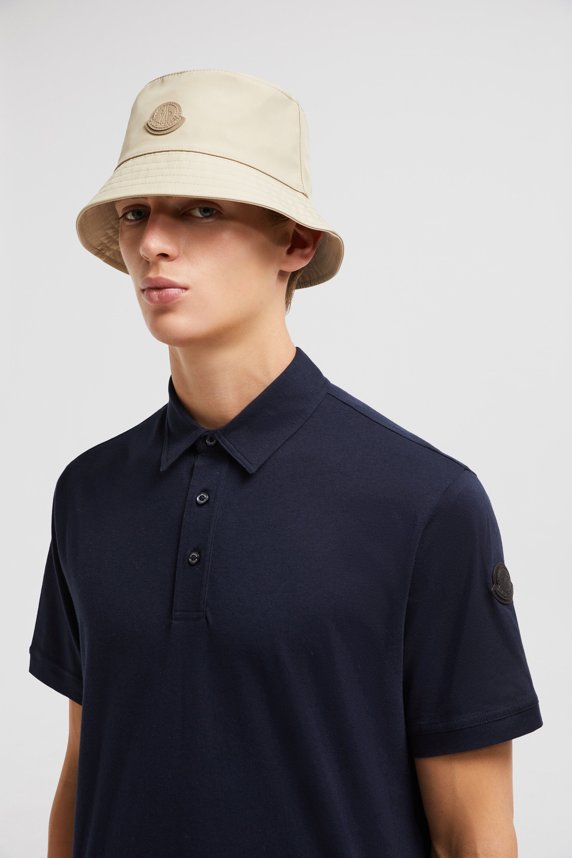 Moncler polo, navy blue polo, luxury polo shirt, cotton piqué polo, classic collar shirt