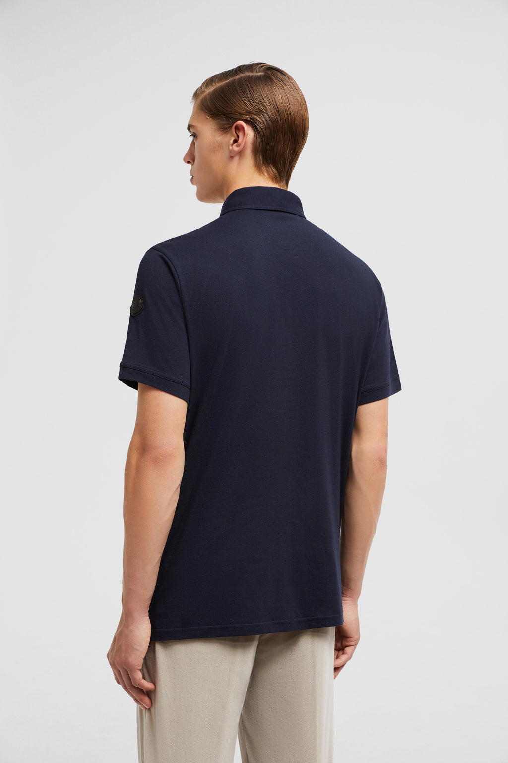 Moncler polo, navy blue polo, luxury polo shirt, cotton piqué polo, classic collar shirt