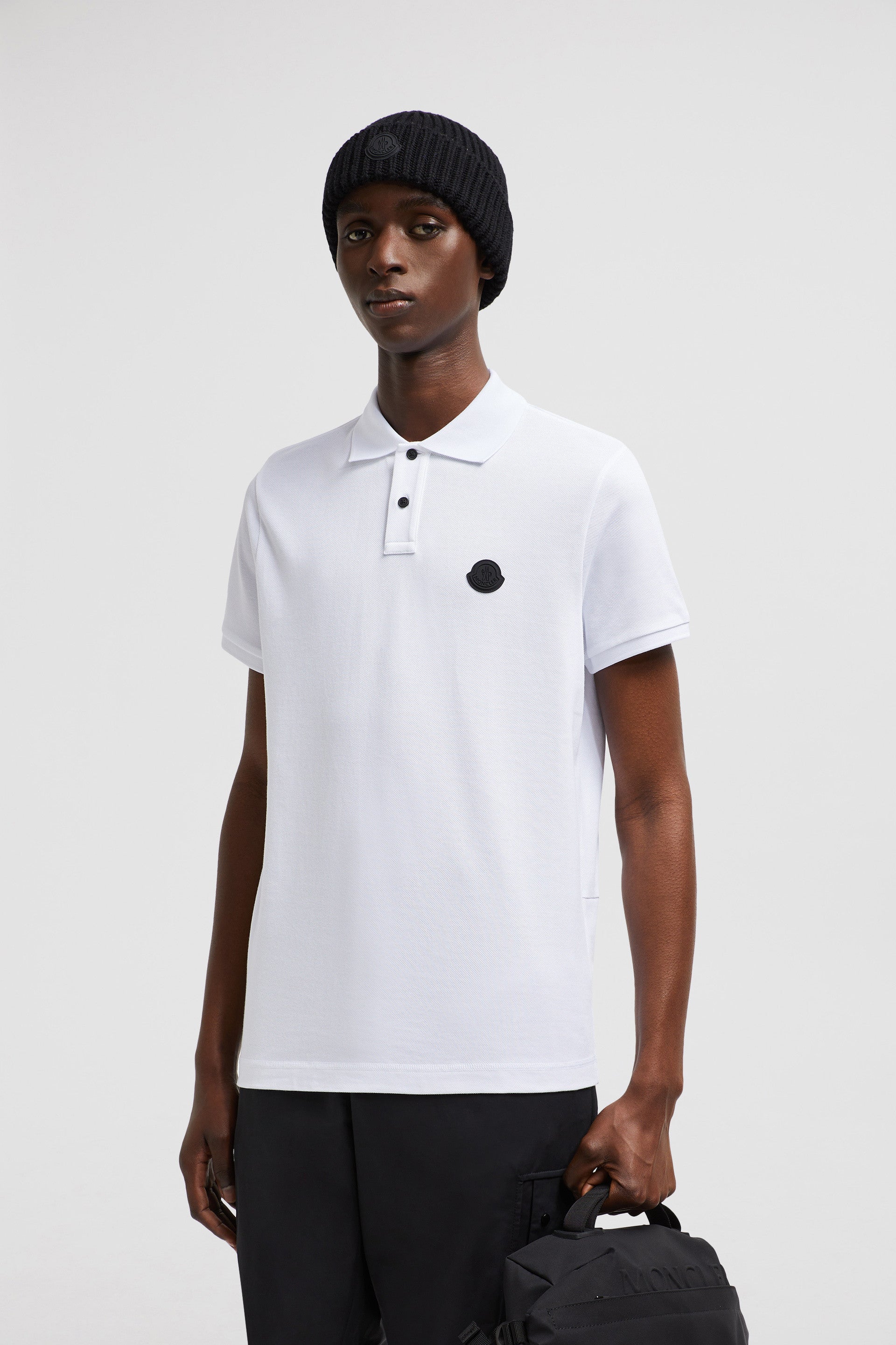 White Polo, Moncler, Logo Shirt, Luxury Cotton Polo, Autumn-Winter 2024 Fashion