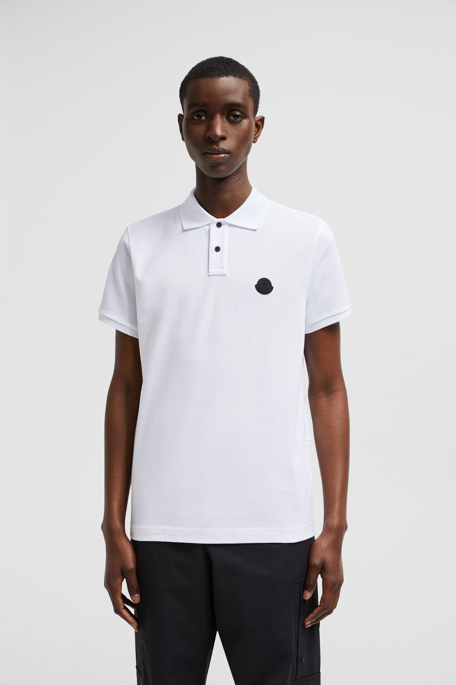 White Polo, Moncler, Logo Shirt, Luxury Cotton Polo, Autumn-Winter 2024 Fashion