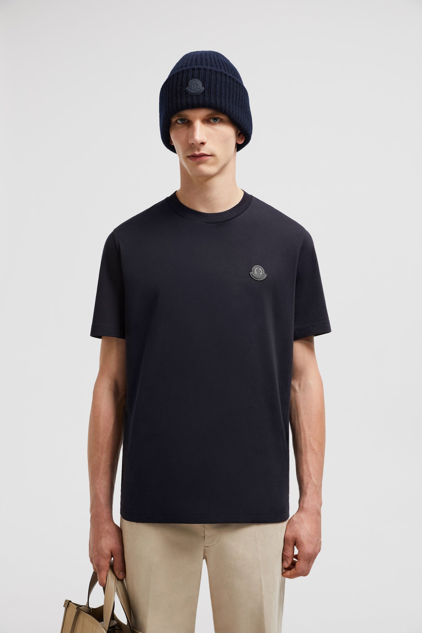 Moncler T-shirt, navy blue logo T-shirt, luxury cotton T-shirt, Autumn-Winter 2024, high-end fashion