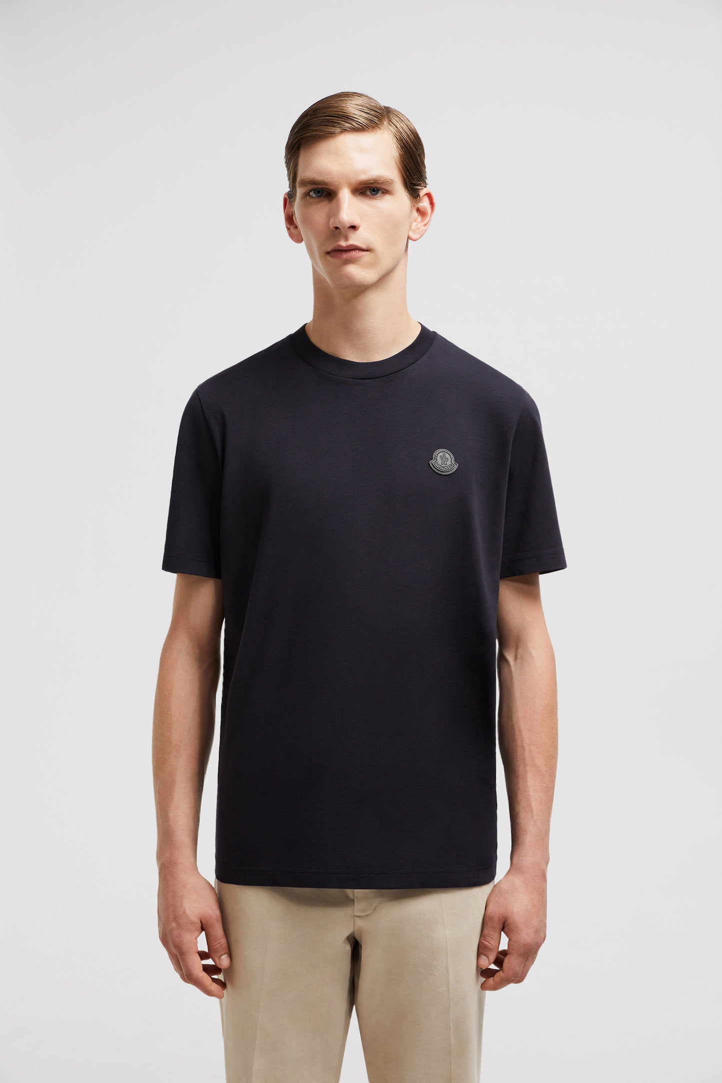 Moncler T-shirt, navy blue logo T-shirt, luxury cotton T-shirt, Autumn-Winter 2024, high-end fashion