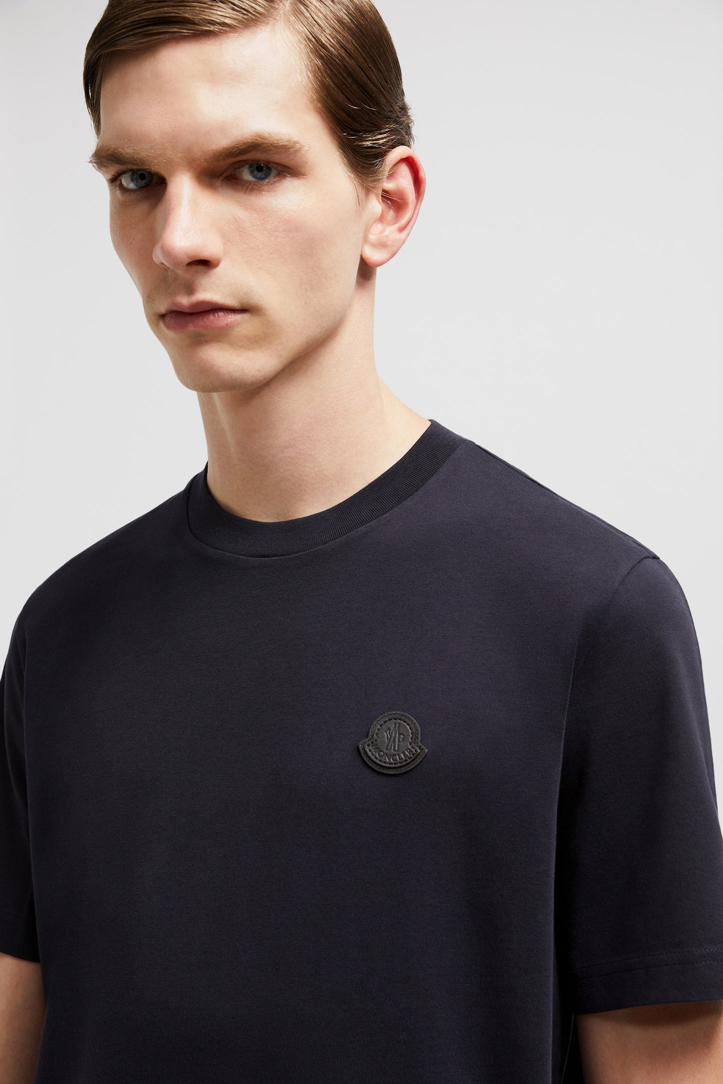 Moncler T-shirt, navy blue logo T-shirt, luxury cotton T-shirt, Autumn-Winter 2024, high-end fashion