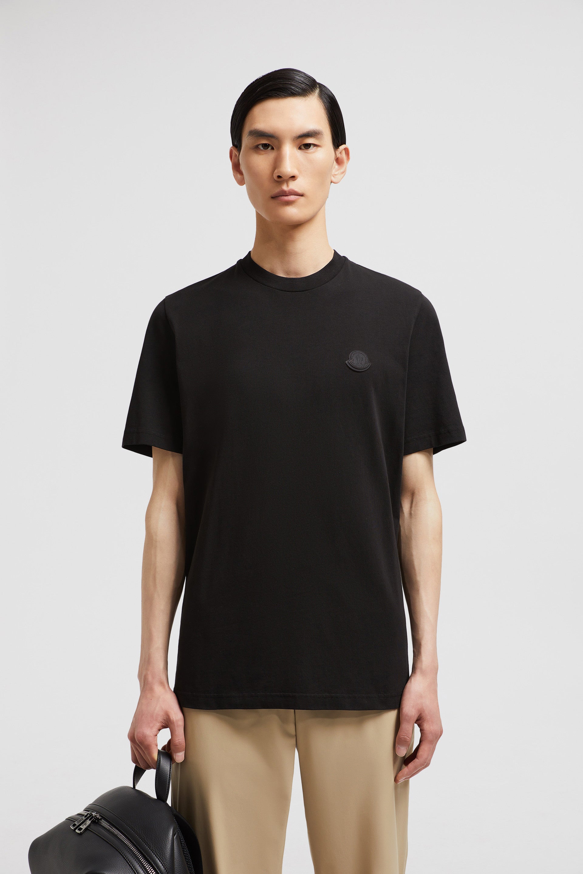 Moncler T-shirt, luxury logo T-shirt, black cotton shirt, designer casual wear, Autumn/Winter 2024