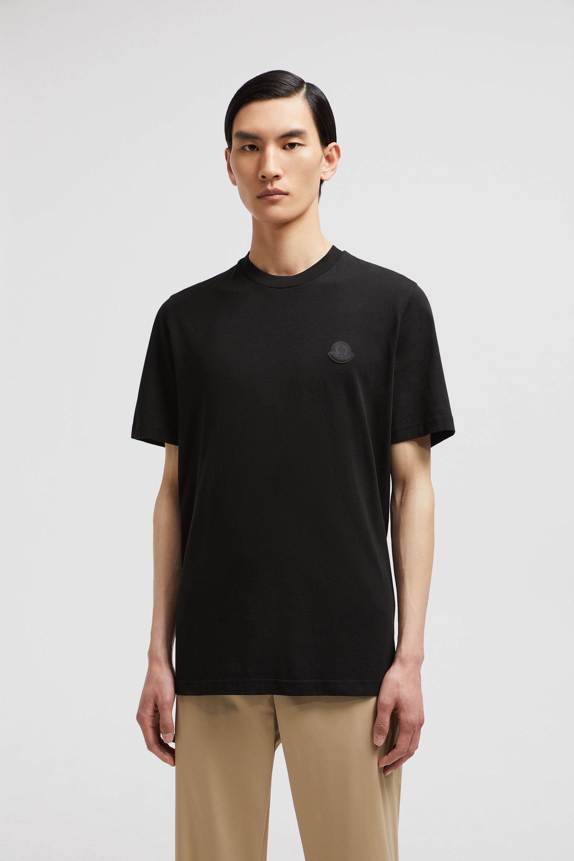 Moncler T-shirt, luxury logo T-shirt, black cotton shirt, designer casual wear, Autumn/Winter 2024