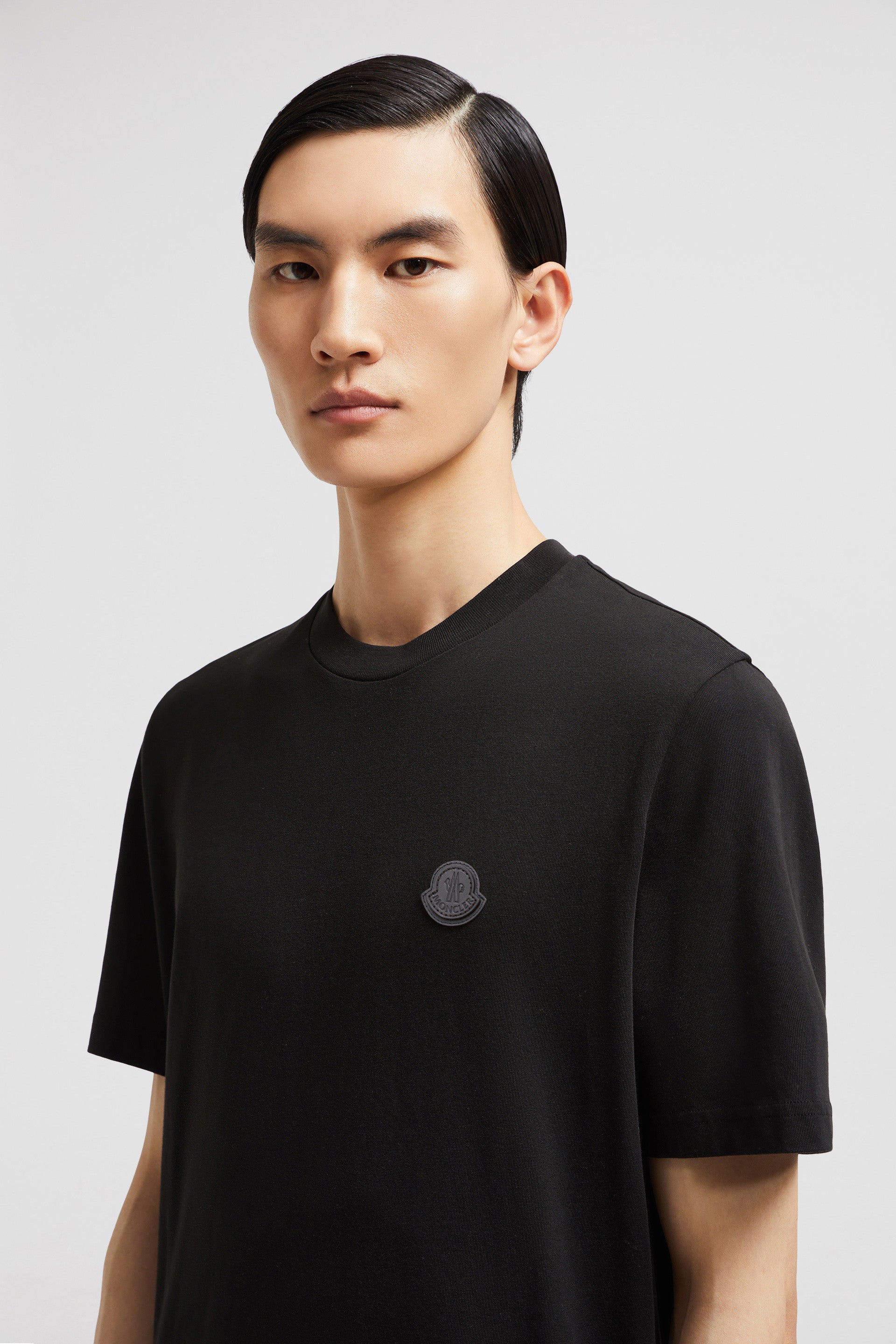 Moncler T-shirt, luxury logo T-shirt, black cotton shirt, designer casual wear, Autumn/Winter 2024