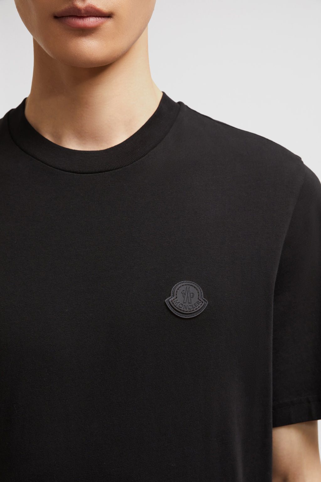 Moncler T-shirt, luxury logo T-shirt, black cotton shirt, designer casual wear, Autumn/Winter 2024
