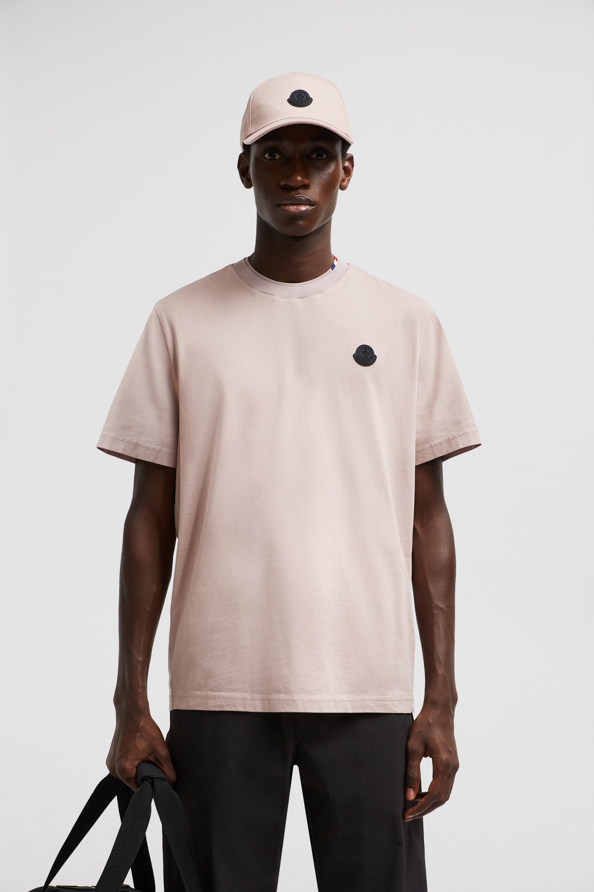 Moncler T-shirt, powder pink T-shirt, logo T-shirt, luxury casual wear, Moncler Autumn-Winter 2024