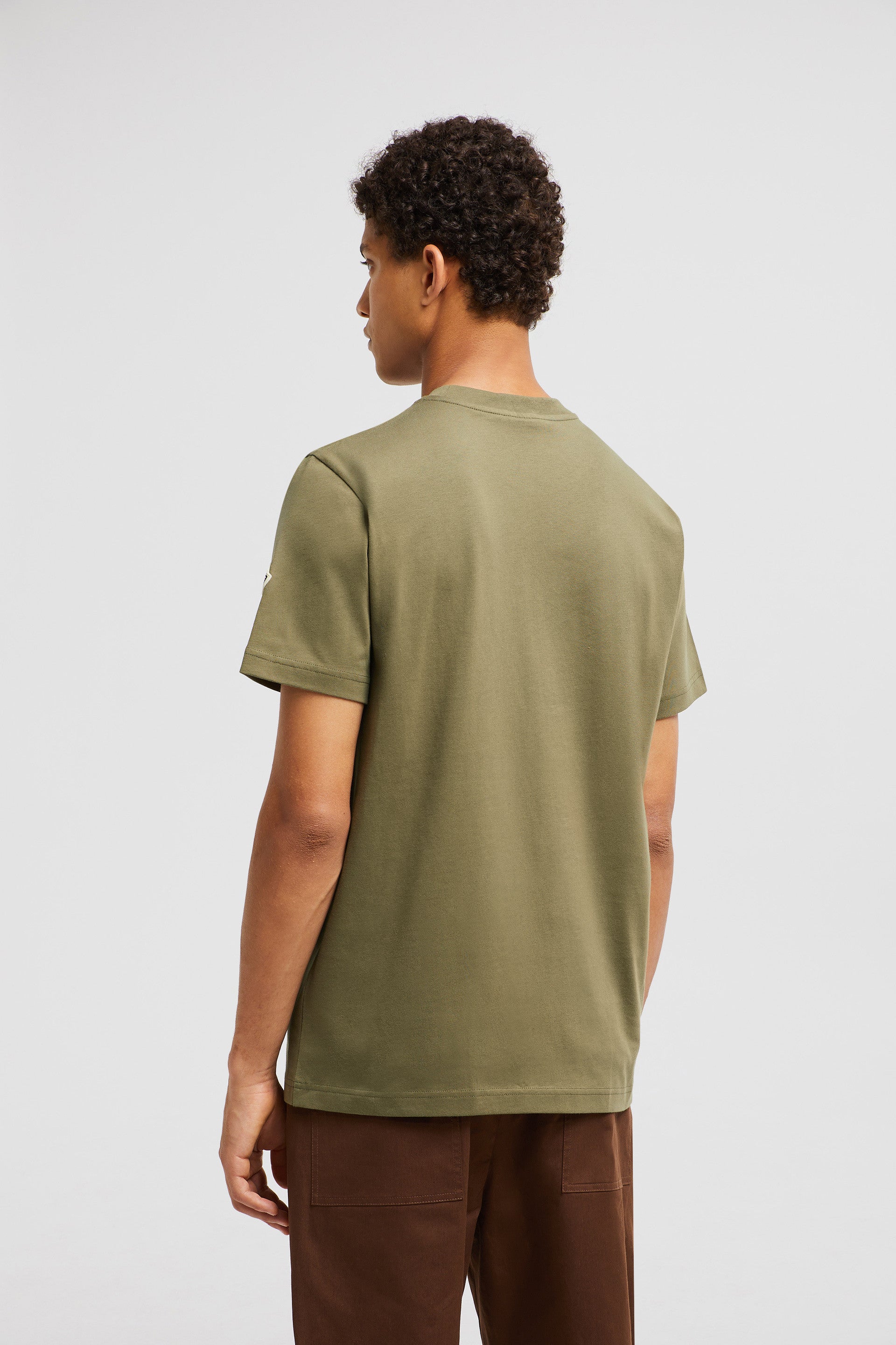 Khaki T-shirt, Moncler T-shirt, Organic Cotton Tee, Luxury Casual Wear, Sophisticated Logo Top