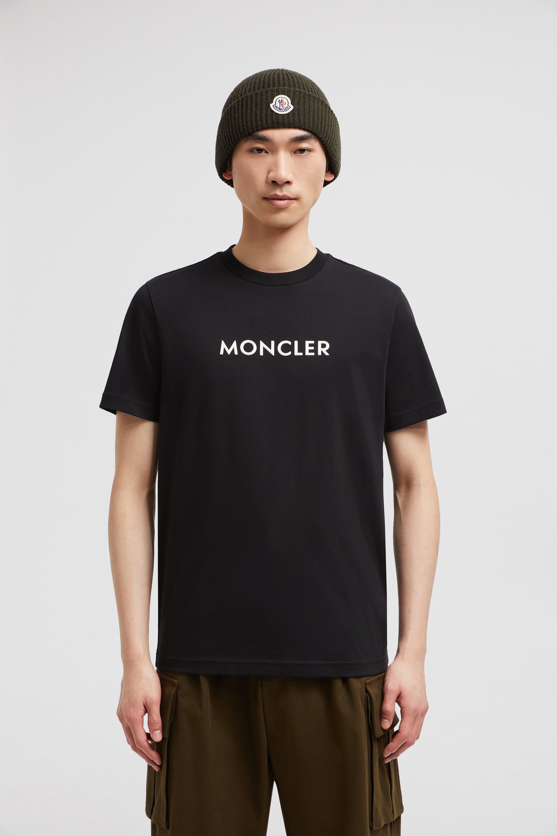 Moncler T-shirt, black logo shirt, organic cotton, luxury menswear, 2024 collection