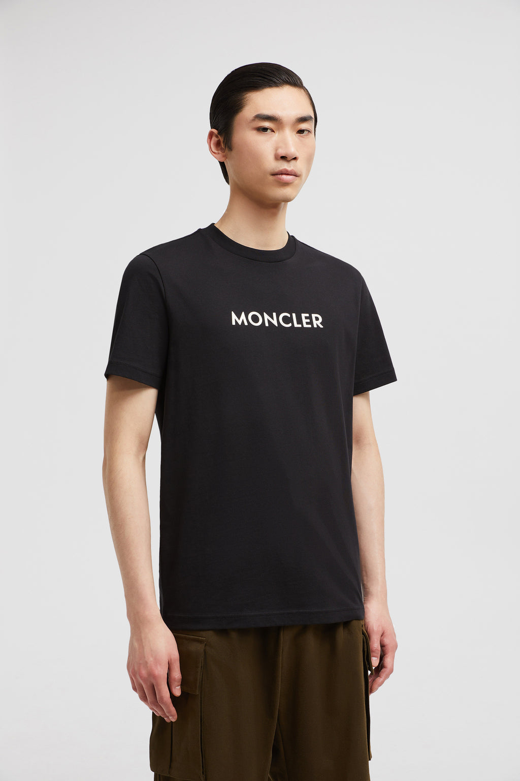 Moncler T-shirt, black logo shirt, organic cotton, luxury menswear, 2024 collection