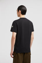 Moncler T-shirt, black logo shirt, organic cotton, luxury menswear, 2024 collection