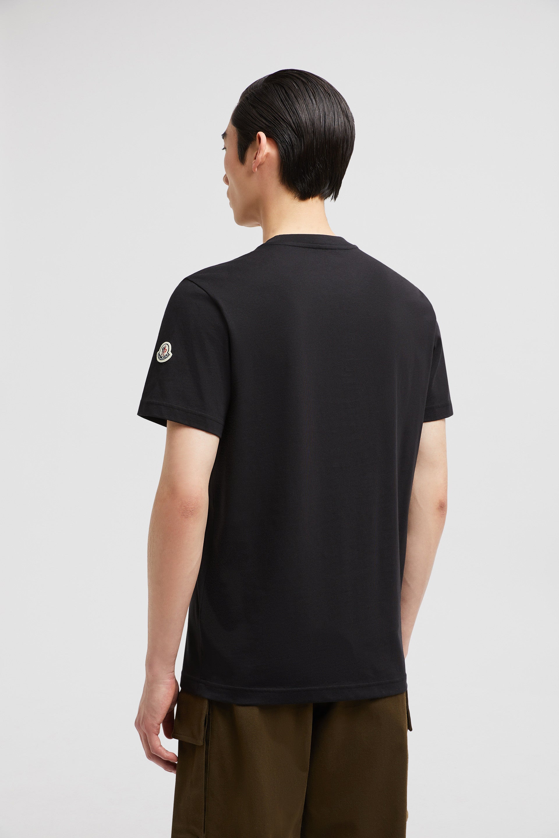 Moncler T-shirt, black logo shirt, organic cotton, luxury menswear, 2024 collection