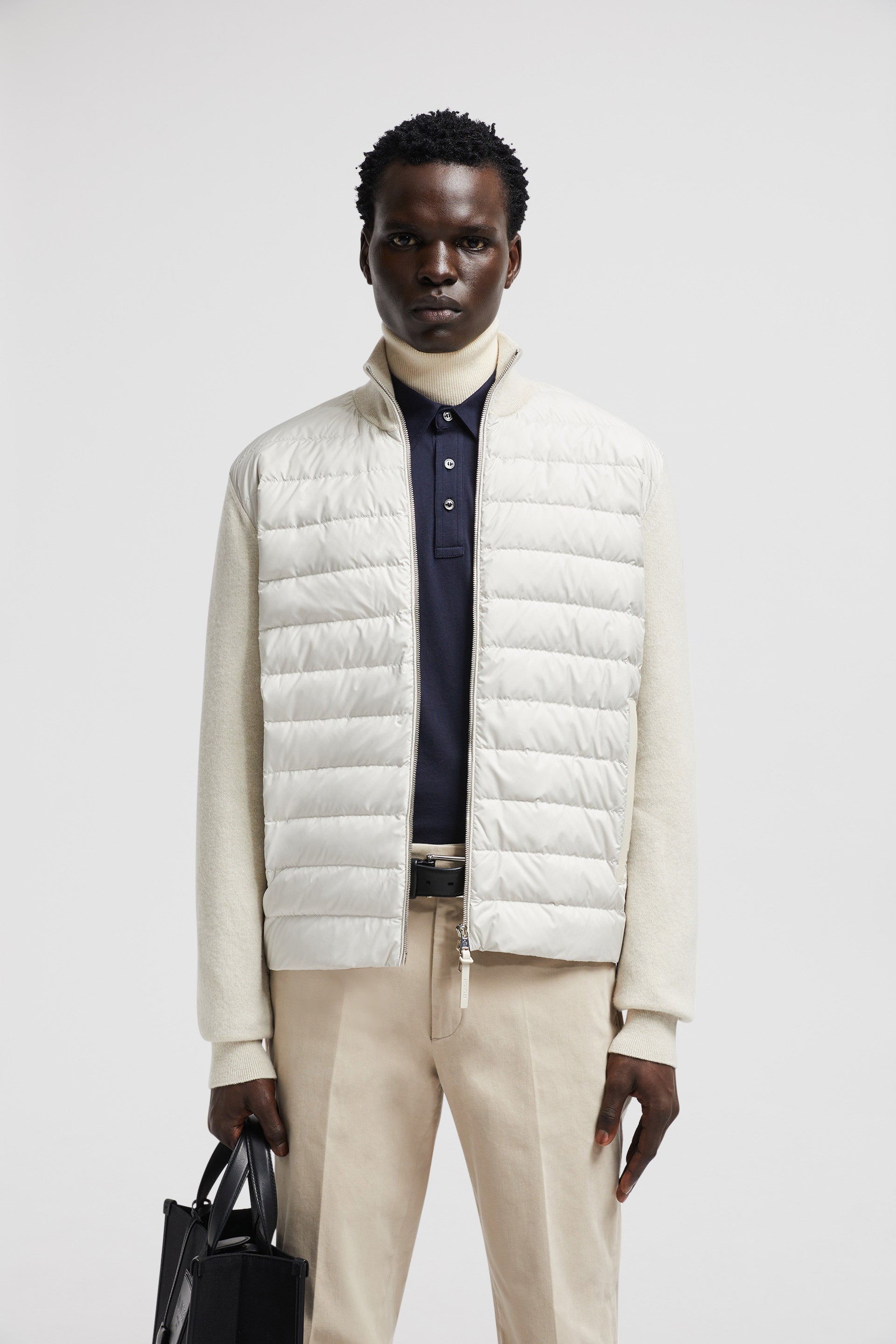 beige wool-cashmere jacket, Moncler Autumn-Winter 2024, luxury outerwear, high collar jacket, bi-material jacket