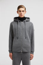 luxury cardigan, wool cashmere blend, zipped cardigan, grey cardigan, Moncler collection